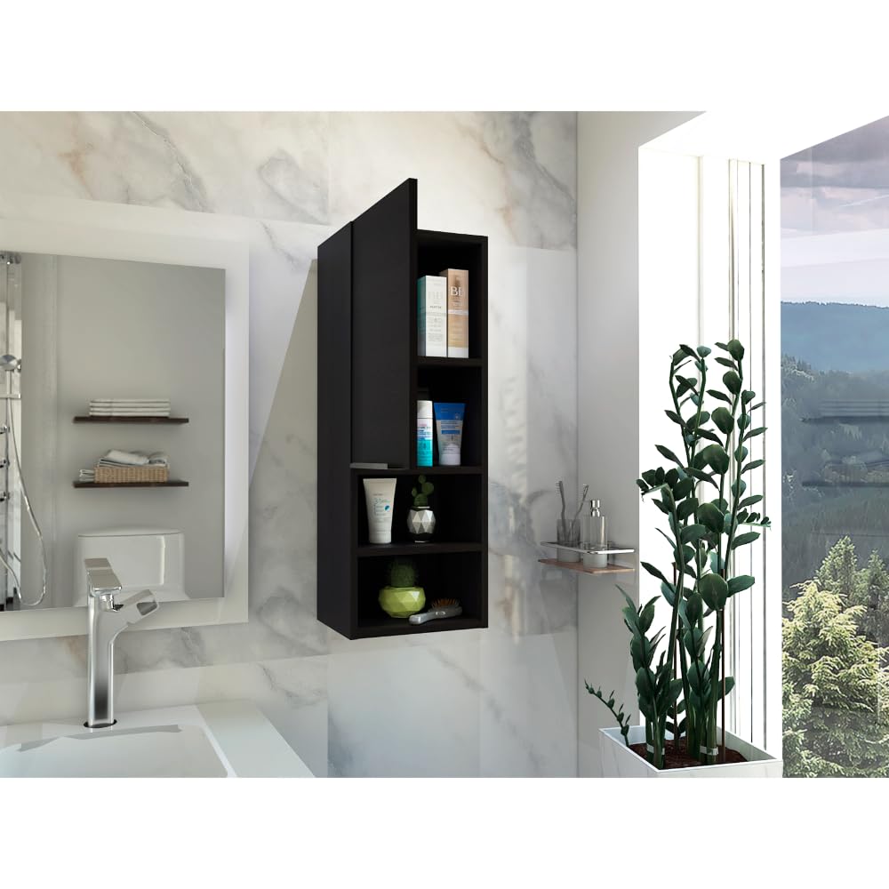 Tuhome Mila Wall Mounted Medicine Cabinet with 2 Interior & 2 External Shelves, Single Door Bathroom Storage - Black | Perfect for Bathroom Organization & Small Space Storage