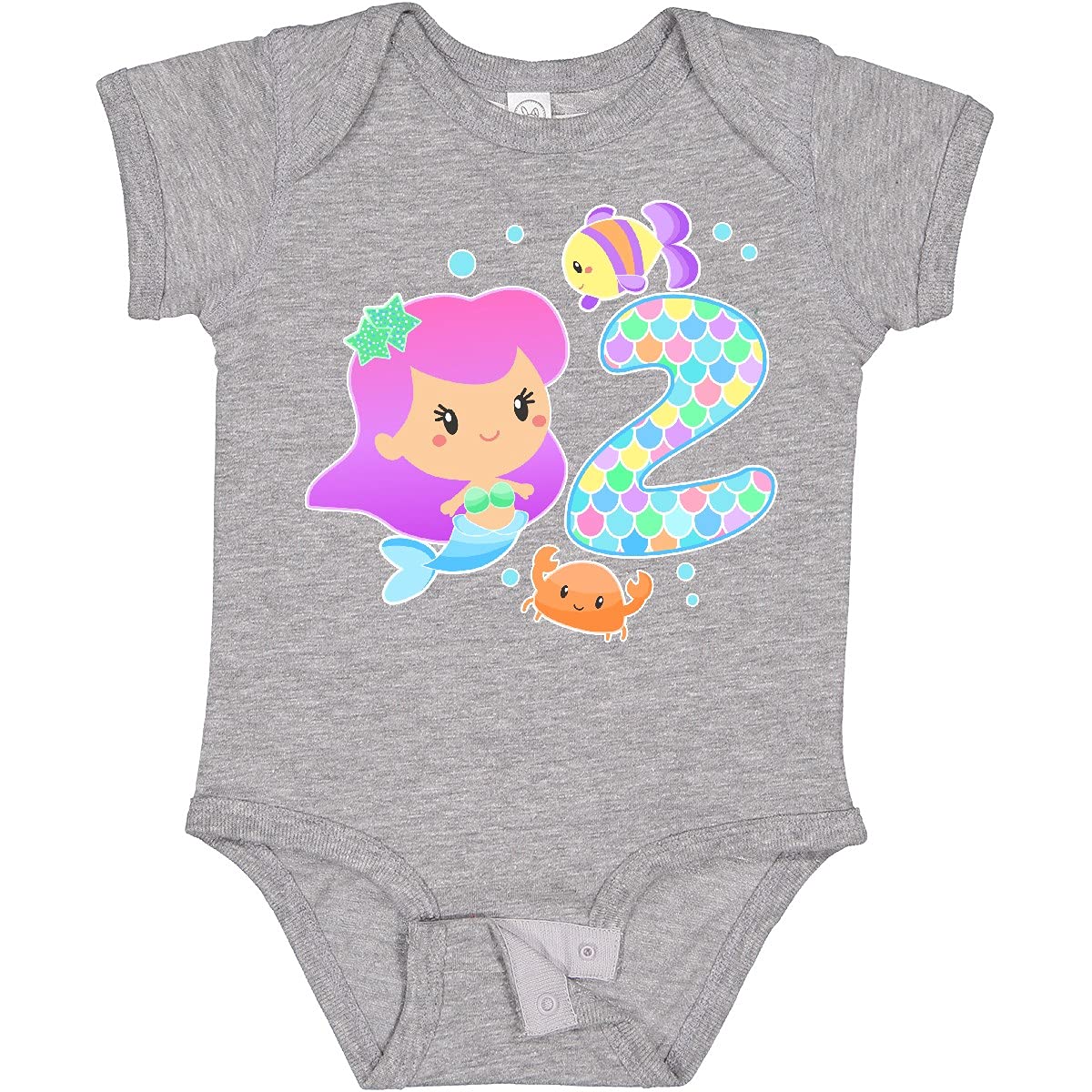 Inktastic Second Birthday Mermaid with Fish and Crab Baby Bodysuit - Cute Toddler Outfit for Girls' Birthday Party & Beach Photos