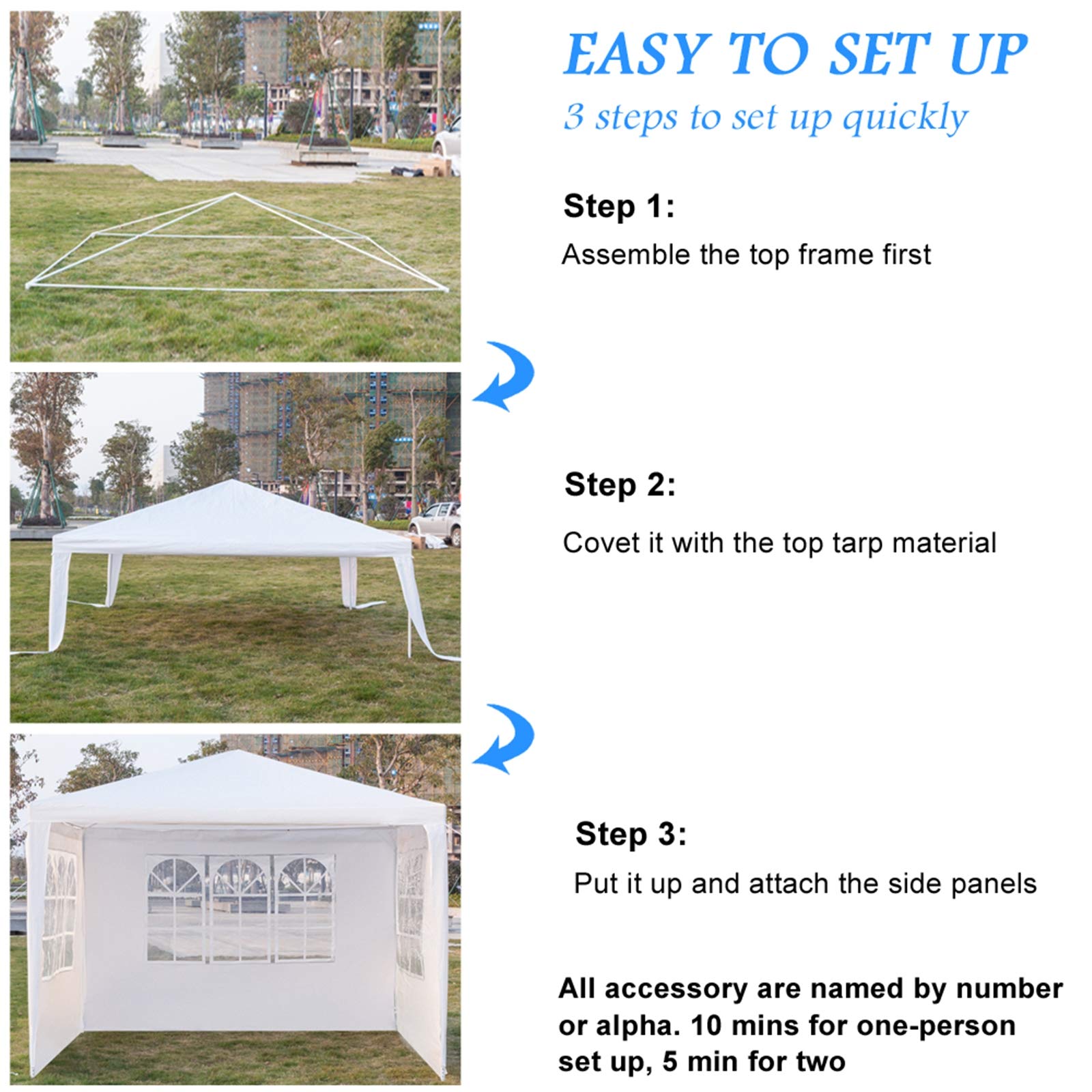 10'x10' Waterproof Outdoor Gazebo Canopy Tent with Removable Side Walls & Spiral Tubes - Perfect for Weddings, Parties, Camping, Market Stalls & Commercial Events