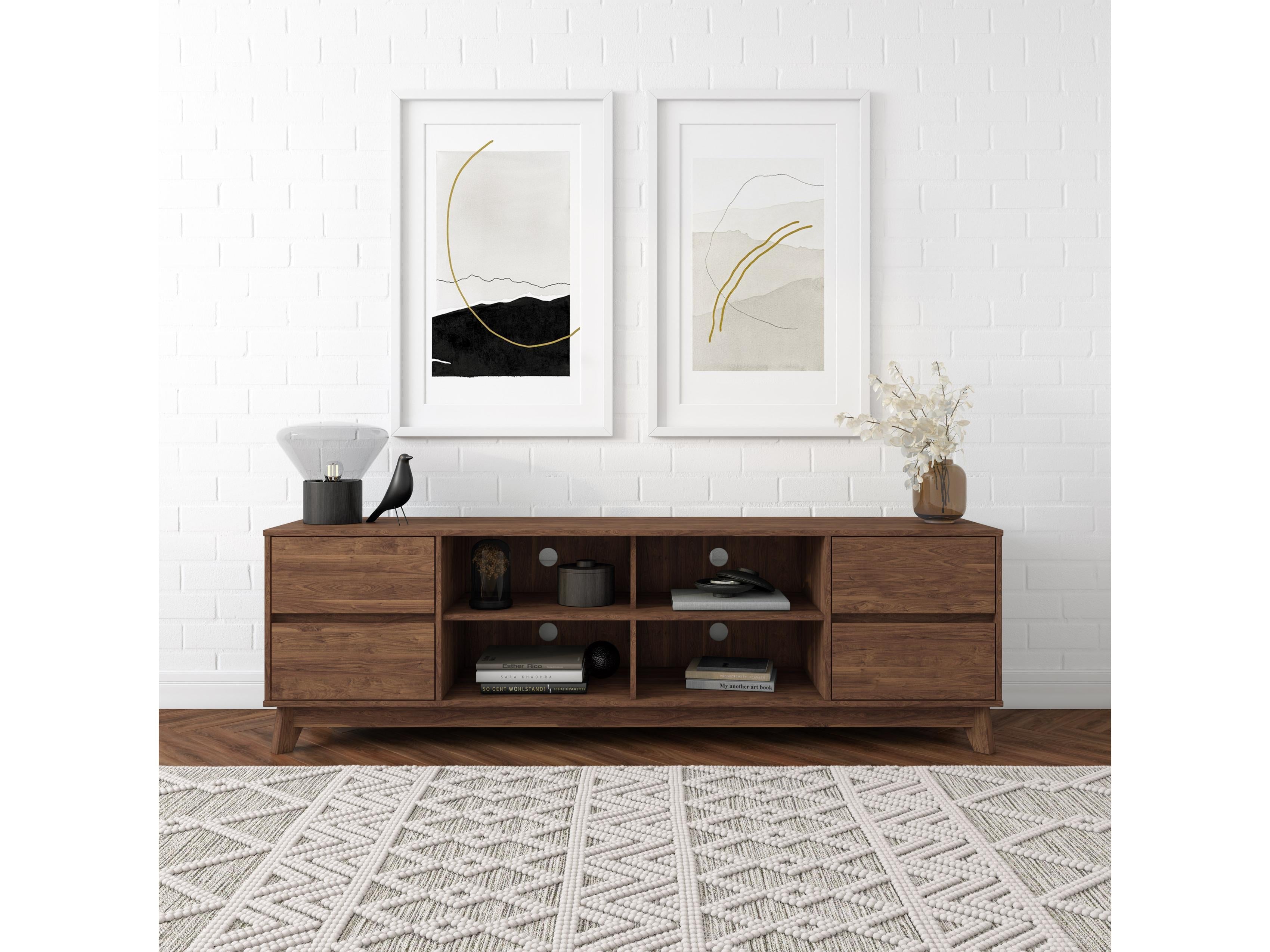 Modern Brown TV Stand for TVs up to 85 Inches - Sturdy Entertainment Center with Storage Shelves for Living Room, Bedroom, or Home Theater Setup
