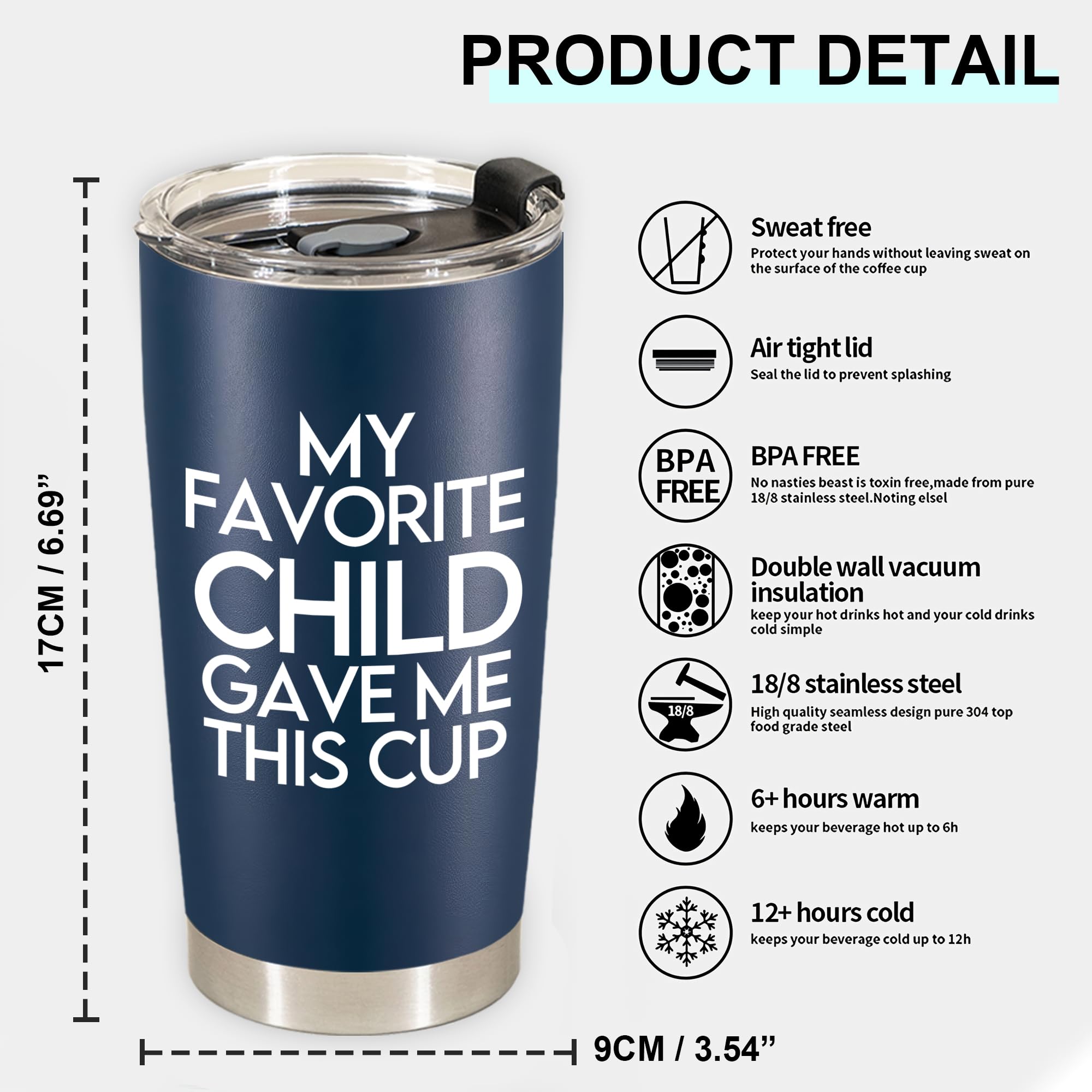 Custom Stainless Steel Tumbler 20oz - Personalized Father's Day & Birthday Gift for Dad from Daughter or Son - Engraved Nutrition Facts - Ideal for Office, Travel & Outdoor Activities