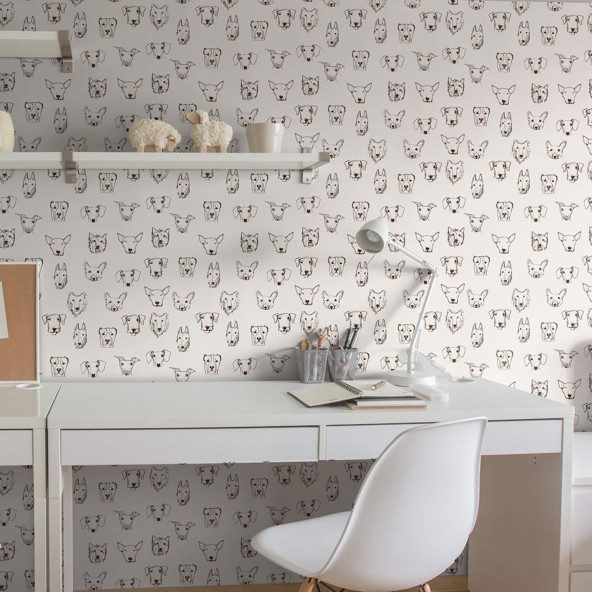 White Dog Animal Peel and Stick Removable Wallpaper - Self-Adhesive Pet Theme Wall Decor for Nursery, Bedroom & Living Room - Easy to Apply & Remove