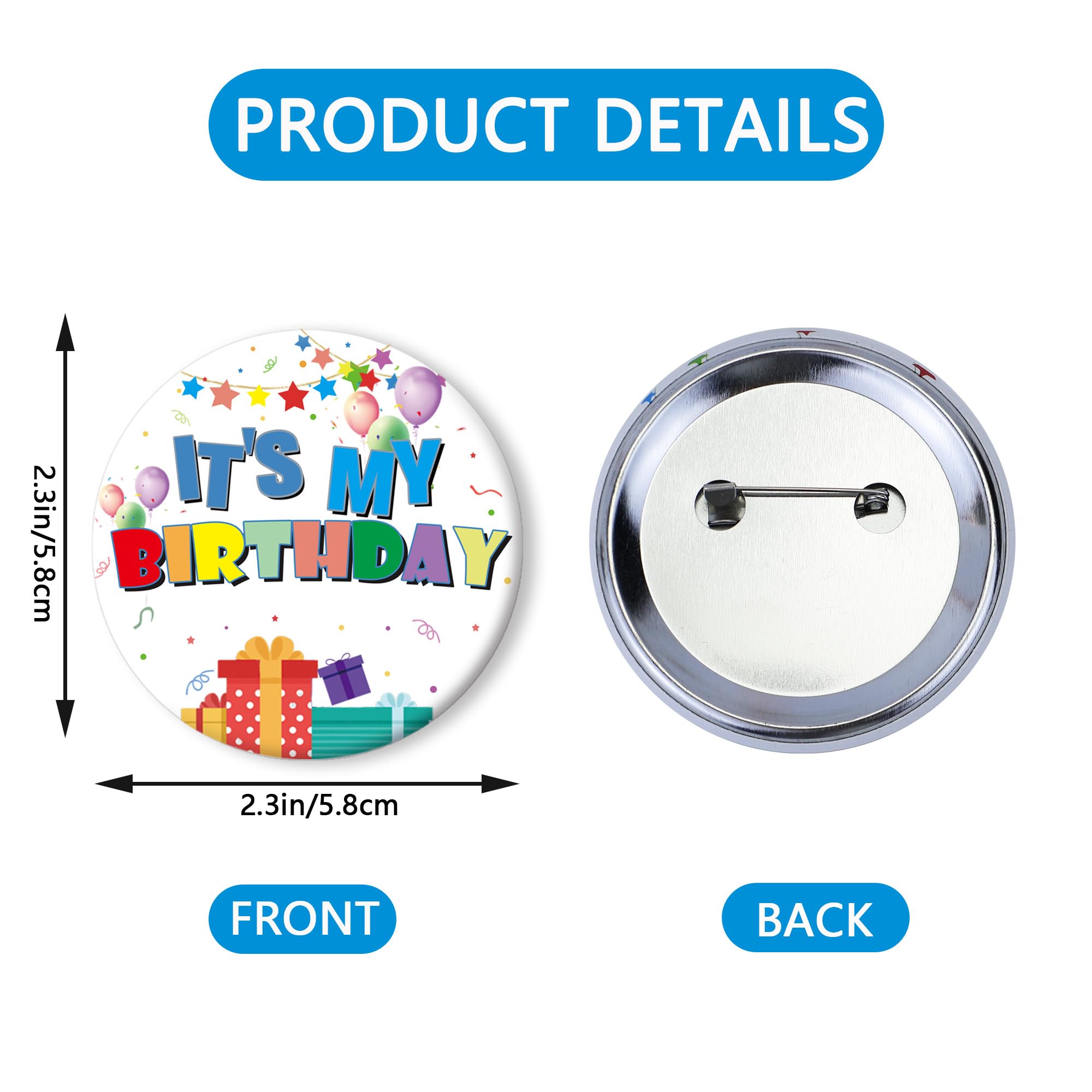 HAHZY Happy Birthday Pin - 2.3'' It's My Birthday Button Pins for Women, Men, Boys & Girls - Cute Birthday Party Favors, Decorations & Gift Ideas - Perfect for Birthday Celebrations, Office Parties & School Events