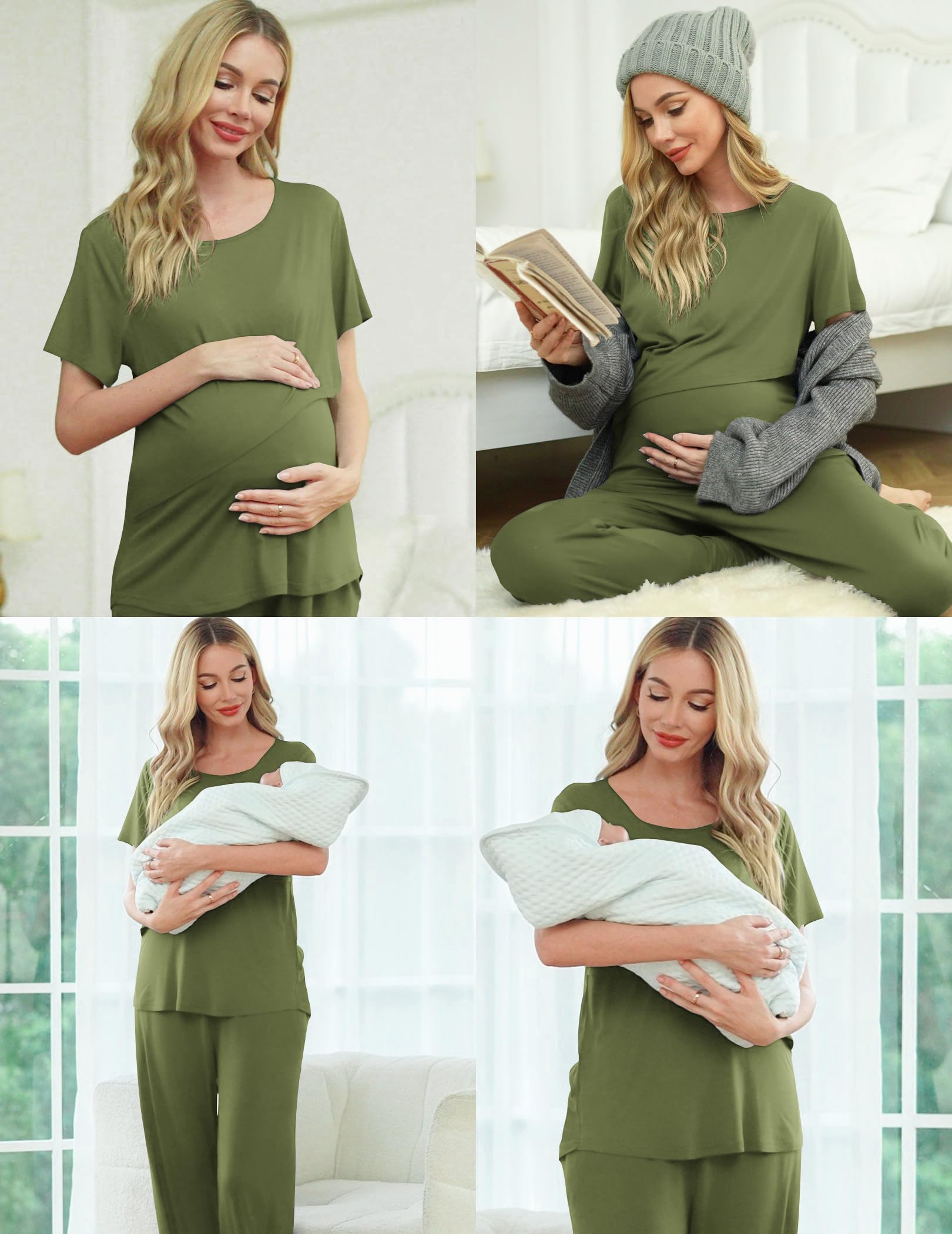Ekouaer Nursing Pajamas Set - Maternity & Postpartum Sleepwear for Breastfeeding - Home & Hospital Use