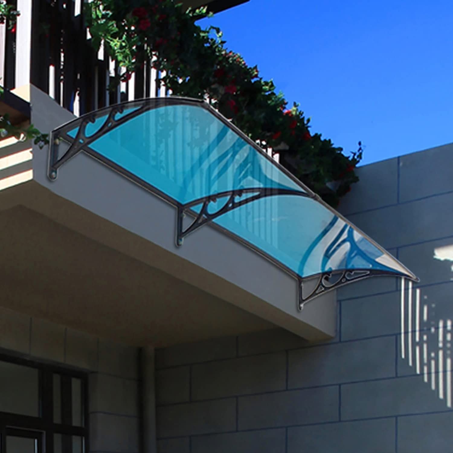 Blue 120x60cm UV Protection Outdoor Rain Shelter - Waterproof Roofing Eaves Canopy for Balcony, Patio, Front Door & Window Awning - Perfect for Sun & Rain Protection in Gardens, Decks & Outdoor Spaces