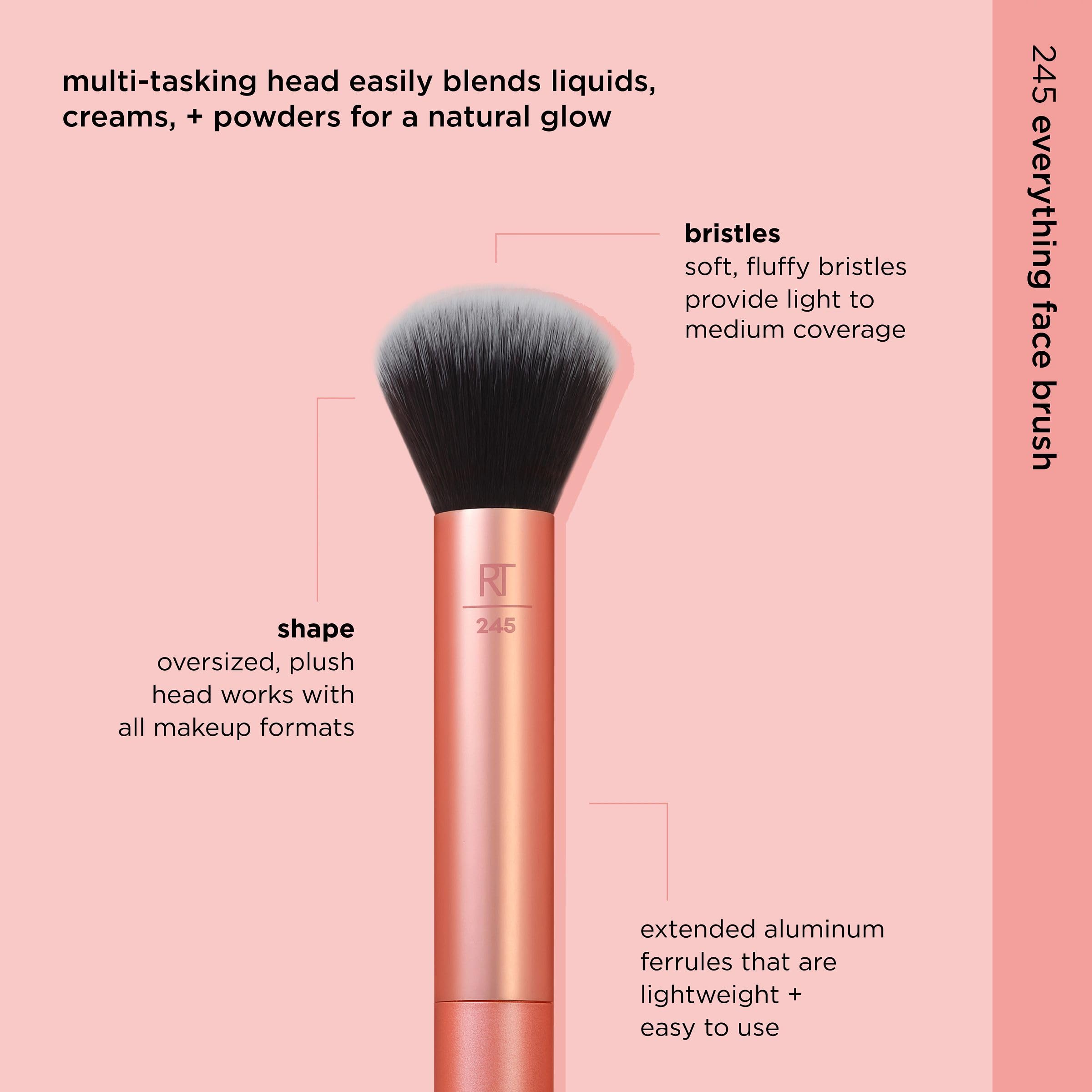 Real Techniques Everything Face Makeup Brush - Flawless Finish & Streak Free Application for Foundation & Powder | Soft Fluffy Cruelty-Free Face Brush (1 Count, Orange) | Perfect for Daily Makeup & Professional Looks