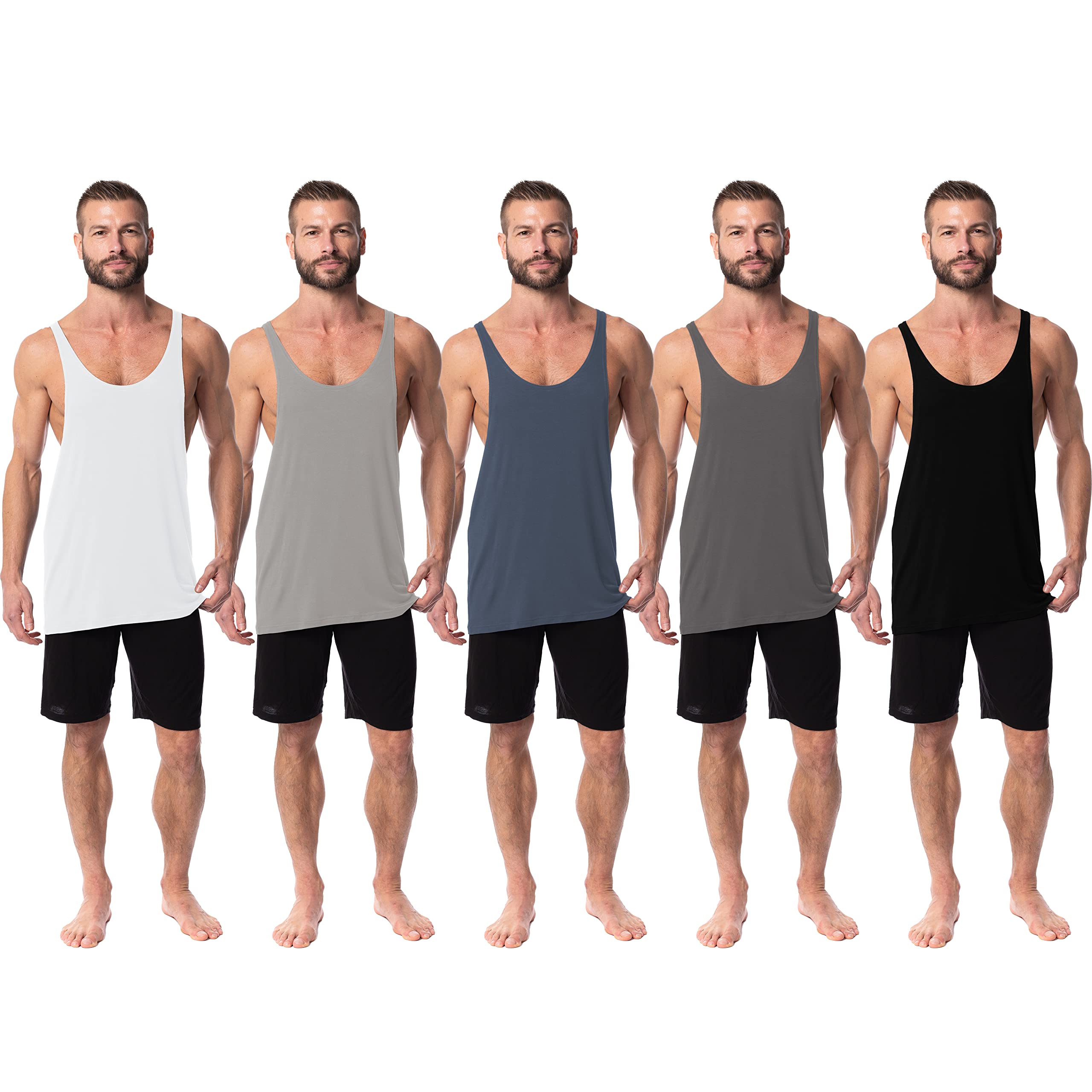 AMERICAN HEAVEN Men's 5 Pack Moisture Wicking Y-Back Muscle Tank Tops - Breathable Stringer Workout Shirts for Gym, Running & Athletic Training