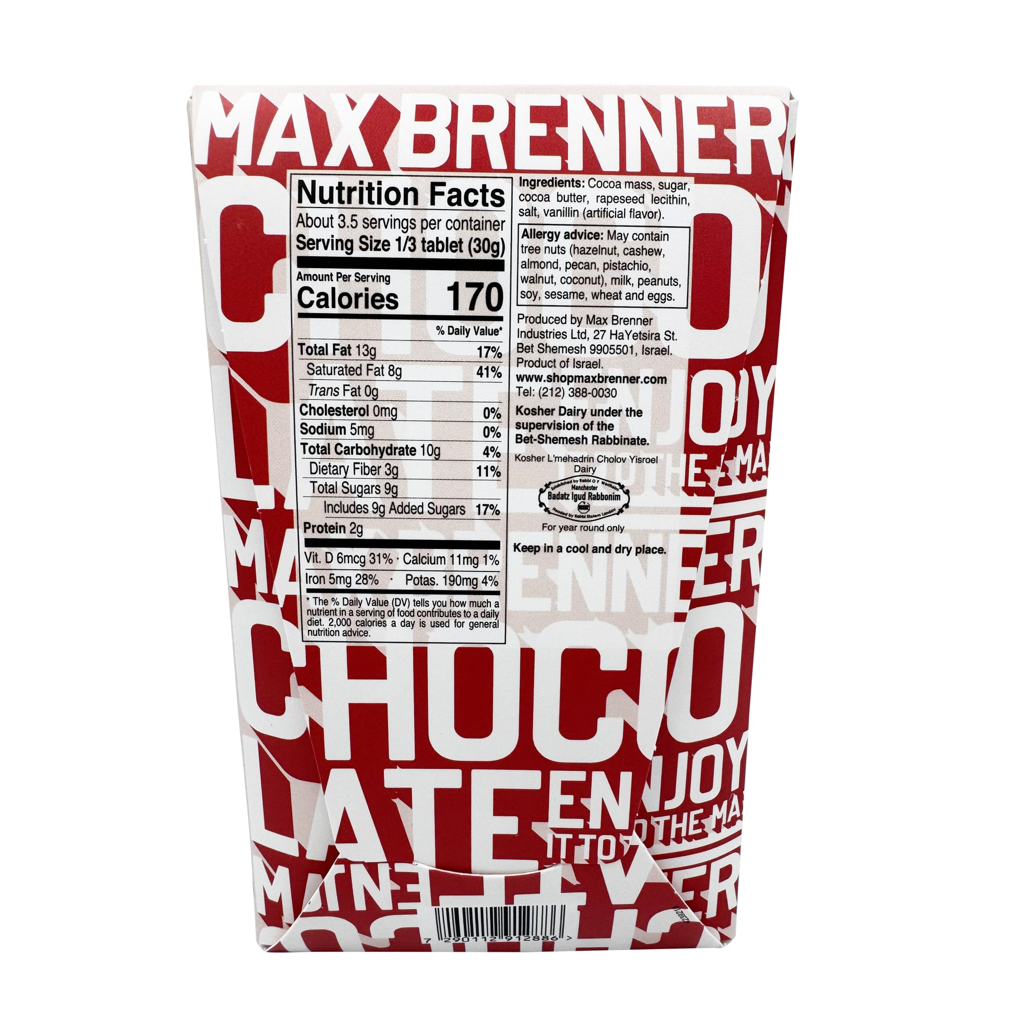 MAX BRENNER Premium Dark Chocolate Bar - 70% Cocoa Rich Flavor | Gourmet Chocolate Gift for Holidays, Valentine's Day & Special Occasions | Perfect for Baking, Desserts & Chocolate Lovers