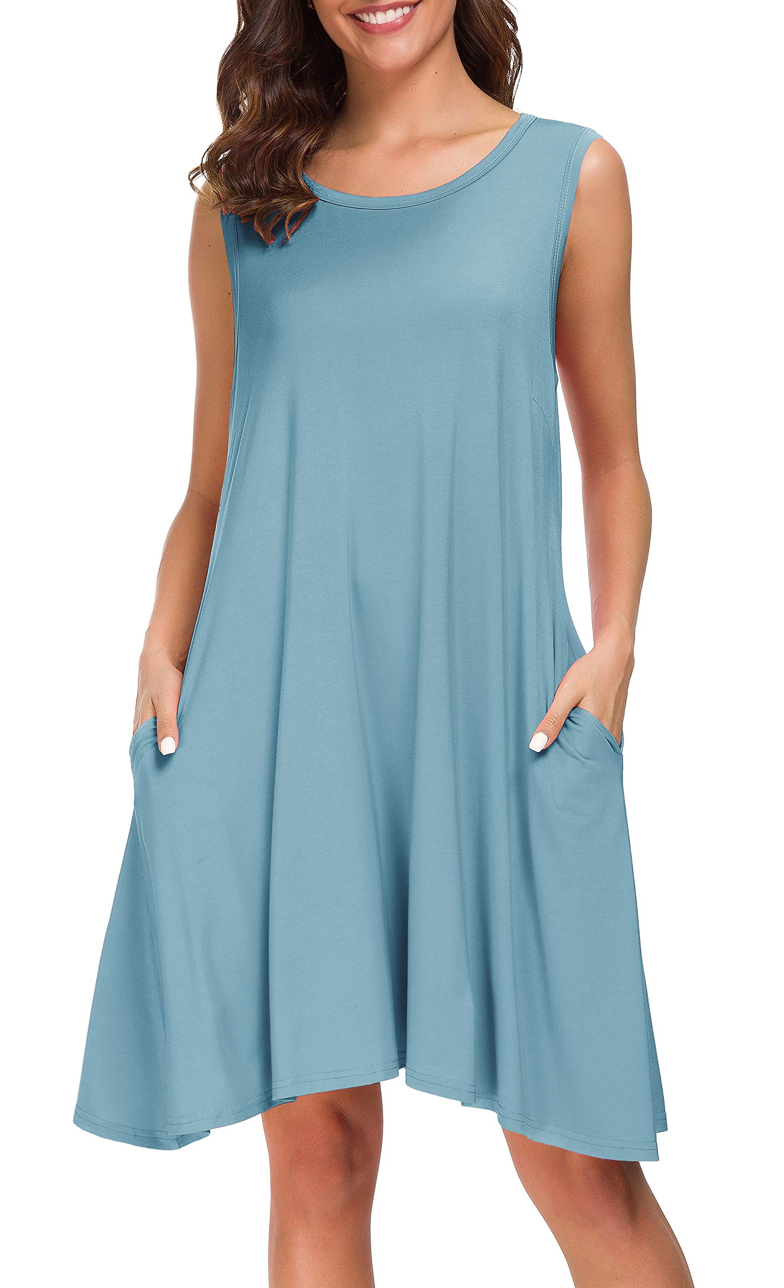 Afibi Women's Summer Sleeveless Casual T-Shirt Dress - Loose Fit Beach Cover Up Tank Dress for Vacation, Poolside & Outdoor Activities