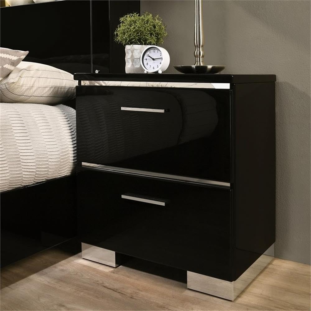 FOA Ryant Contemporary 3-Piece Black Wood Bedroom Set - California King Bed & 2 Nightstands | Modern Bedroom Furniture for Master Suite & Guest Room
