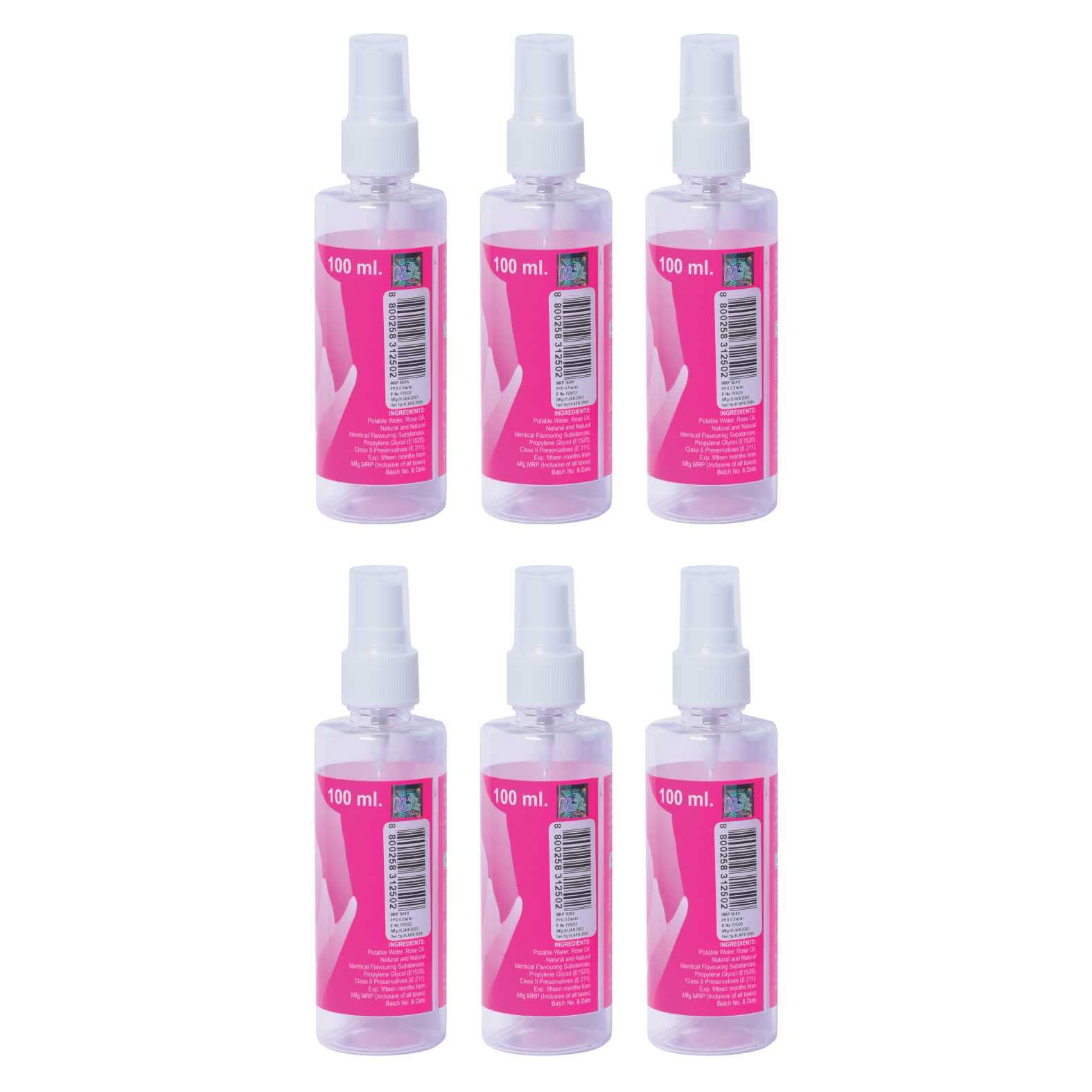 Organic Rose Water Facial Mist 100ml (6-Pack) - Hydrating & Refreshing Toner for Skin Care, DIY Beauty, Baking, Cooking & Aromatherapy | Perfect for Daily Skincare Routine, Spa Day, Wedding Favors & Home Decor