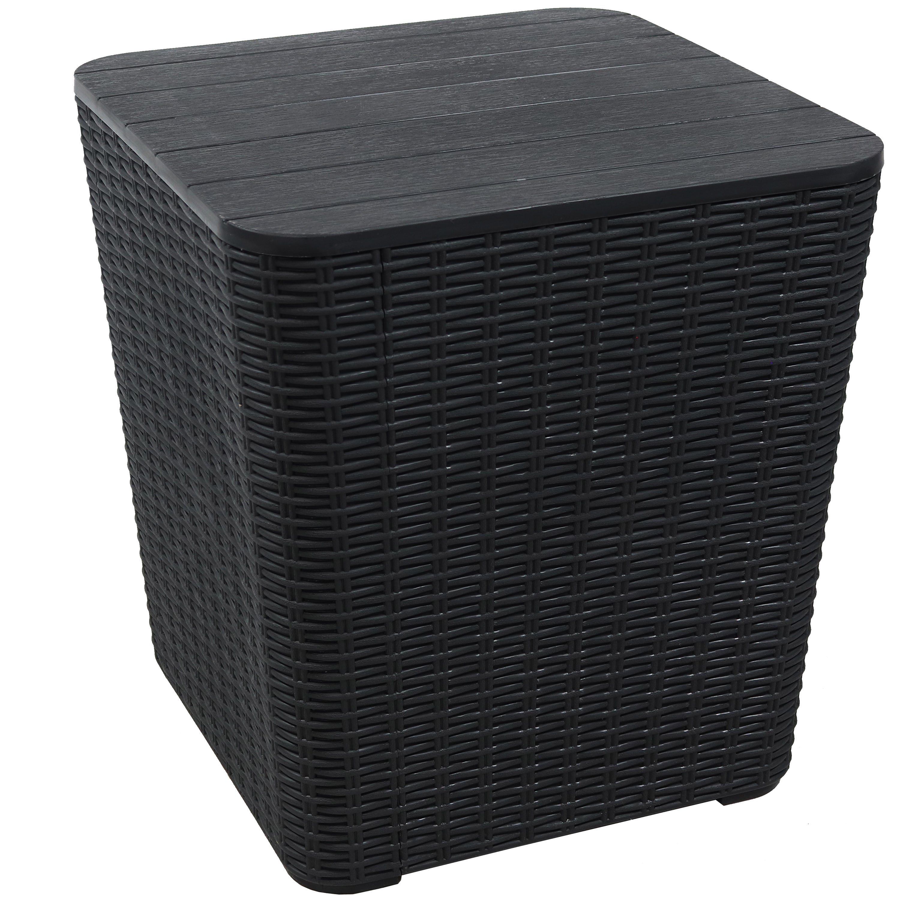 Sunnydaze Outdoor Side Table with Storage - Rattan Design, 11.5 Gallon Capacity - Perfect for Patio, Garden, Poolside & Balcony Decor