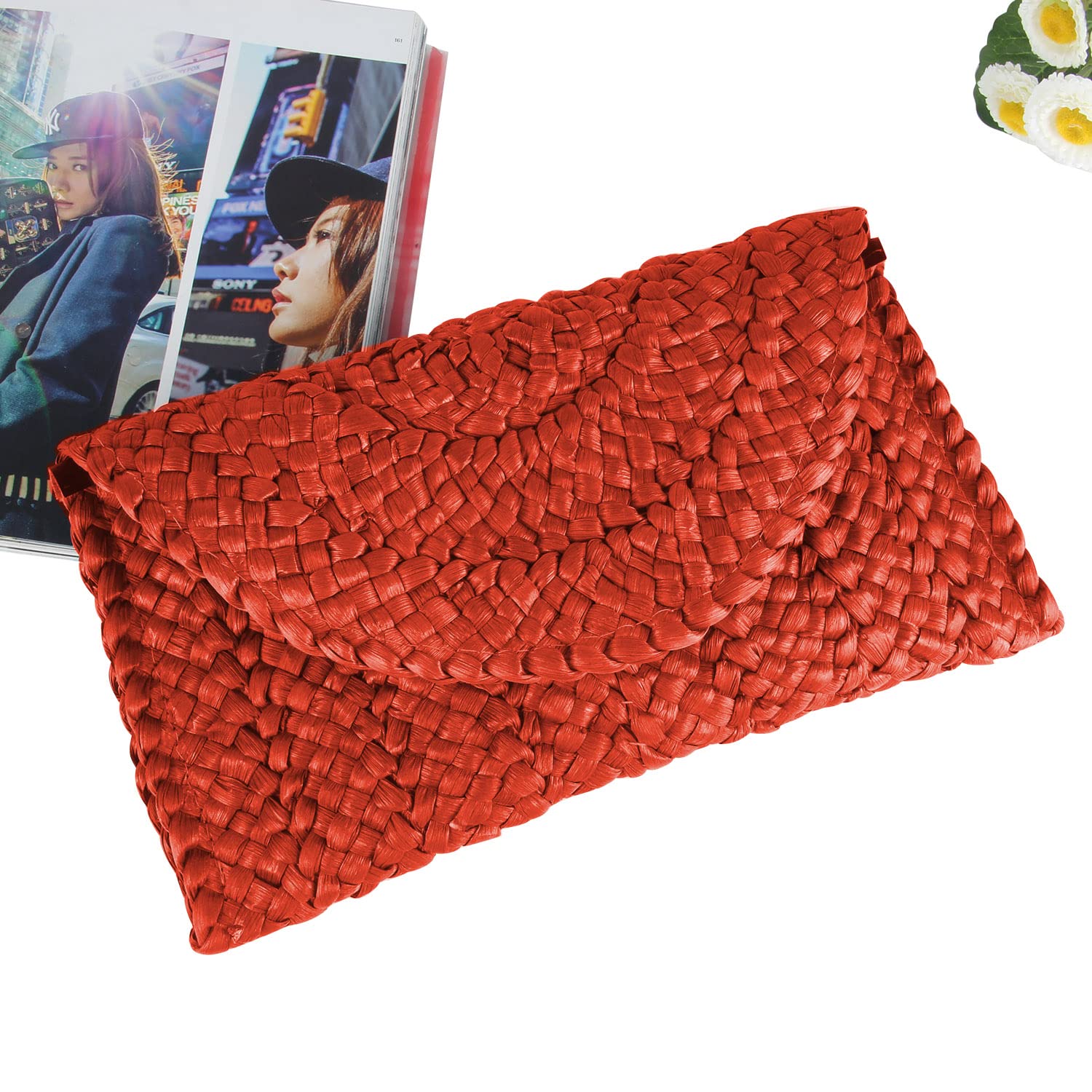 Women's Straw Clutch Purses - Woven Envelope Beach Handbags for Summer | Perfect for Vacation, Pool Parties & Outdoor Events