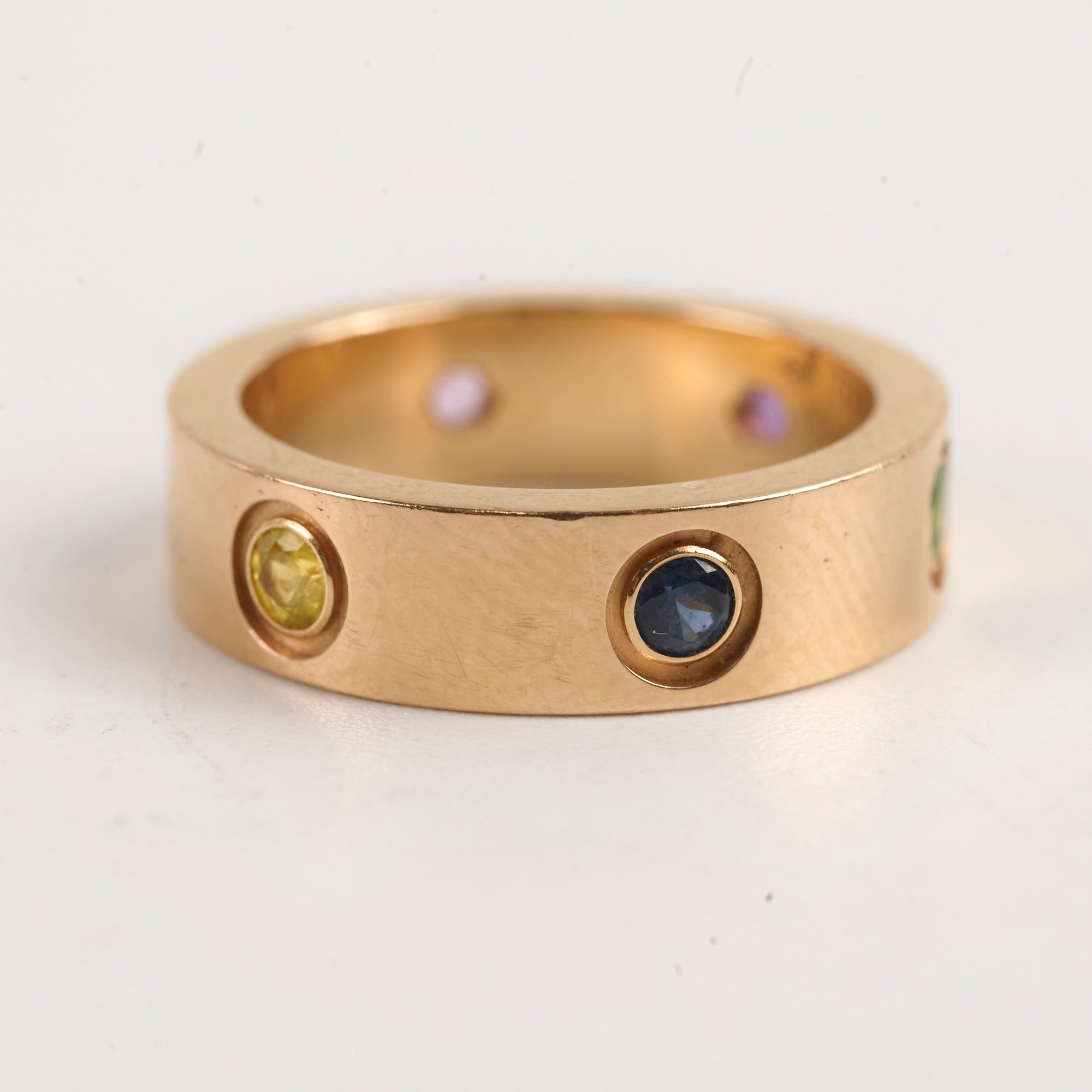 Cartier Love Ring in 18K Rose Gold with Rainbow Gemstones - Size 53 - Luxury Wedding Band & Anniversary Gift for Her