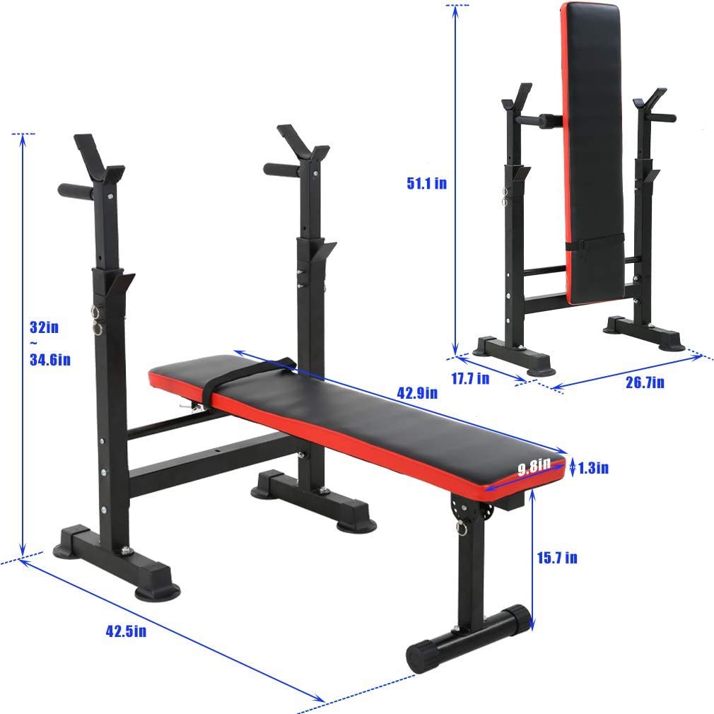 Adjustable Weight Bench for Full Body Workout - Olympic Folding Barbell Rack Stand with Anti-Slip Design | Space-Saving & Multifunctional Home Gym Equipment for Strength Training & Fitness