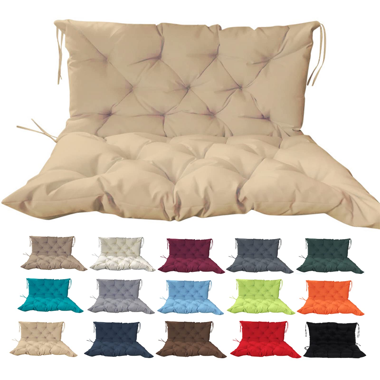 **Waterproof Swing Replacement Cushions with Backrest – 47x40 Inch Overstuffed Bench Cushion for Outdoor Furniture, 2-3 Seater Washable Patio Swing Pad – Perfect for Garden, Porch, and Backyard Relaxation (Beige)**