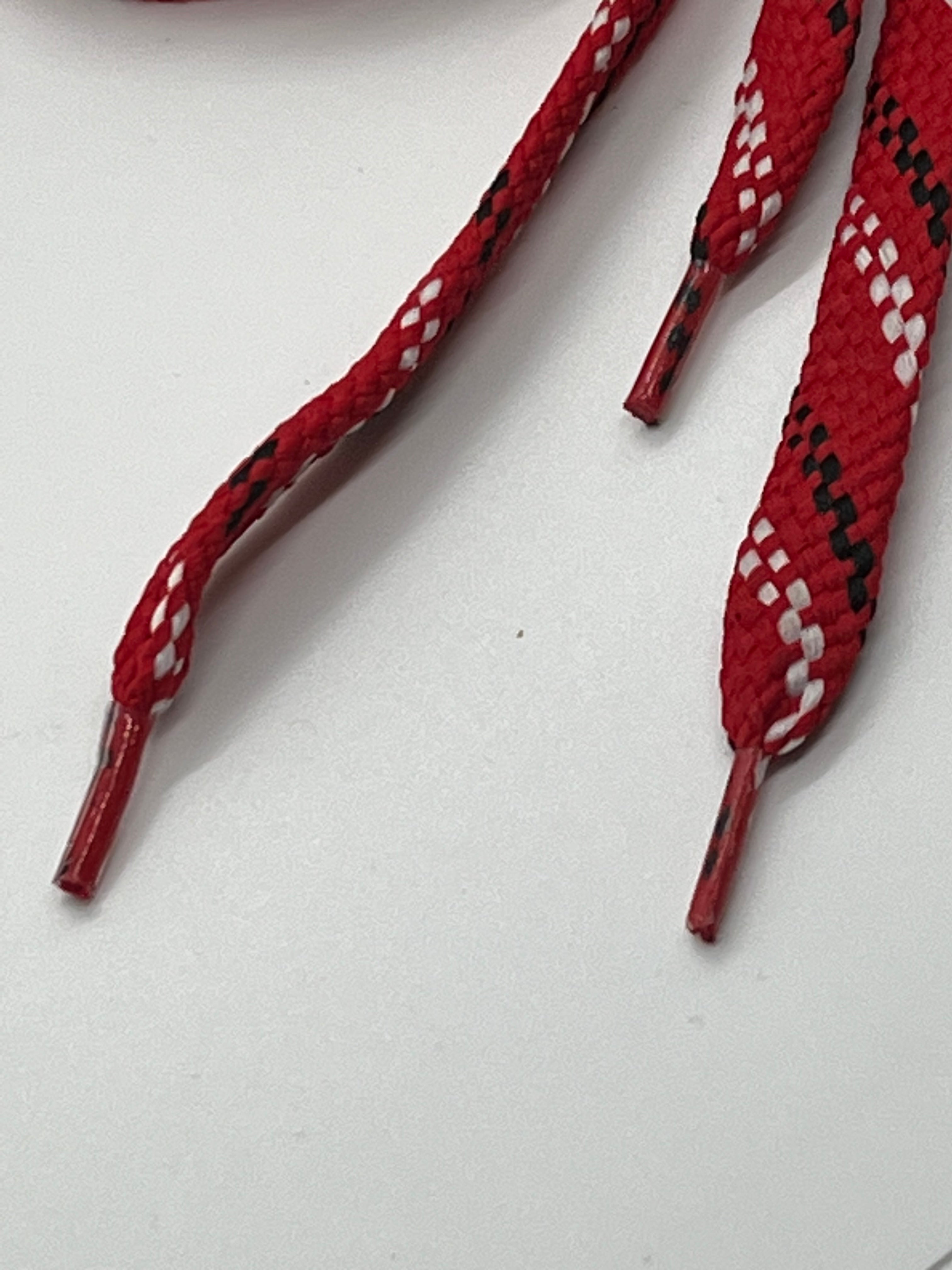 Flat Shoelaces - Red with Navy and White Slashes | Non-Slip Durable Shoelaces for Sneakers, Running Shoes & Casual Footwear | Perfect for Sports, Work & Everyday Wear