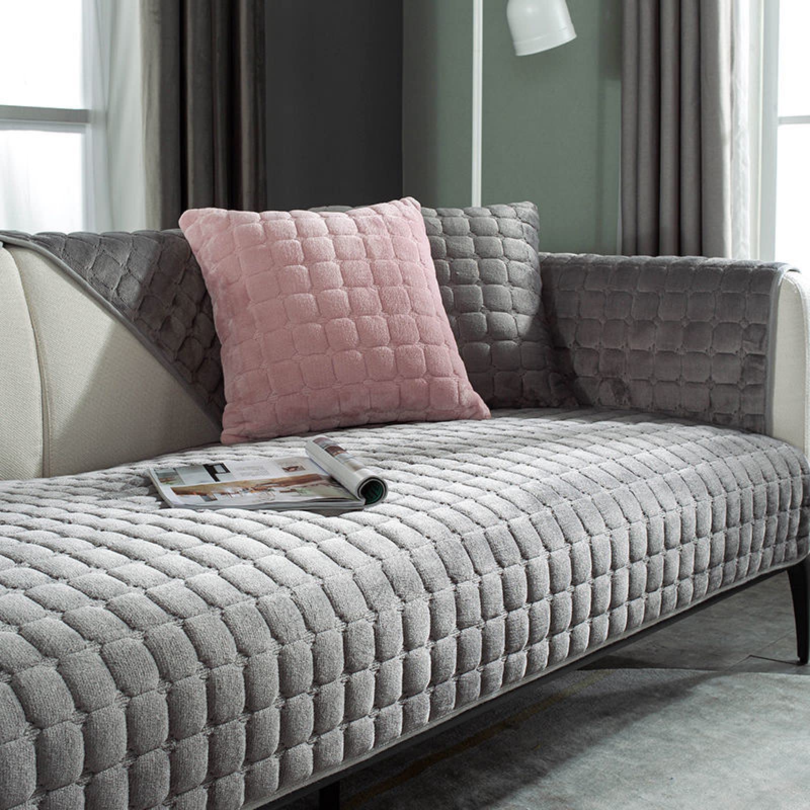 Plush L-Shaped Sectional Sofa Slipcover - Anti-Slip Thickened Quilted Couch Cover for Fabric/Leather/Wood Sofas (110x160cm, Grey) - Perfect for Living Room Protection & Home Decor