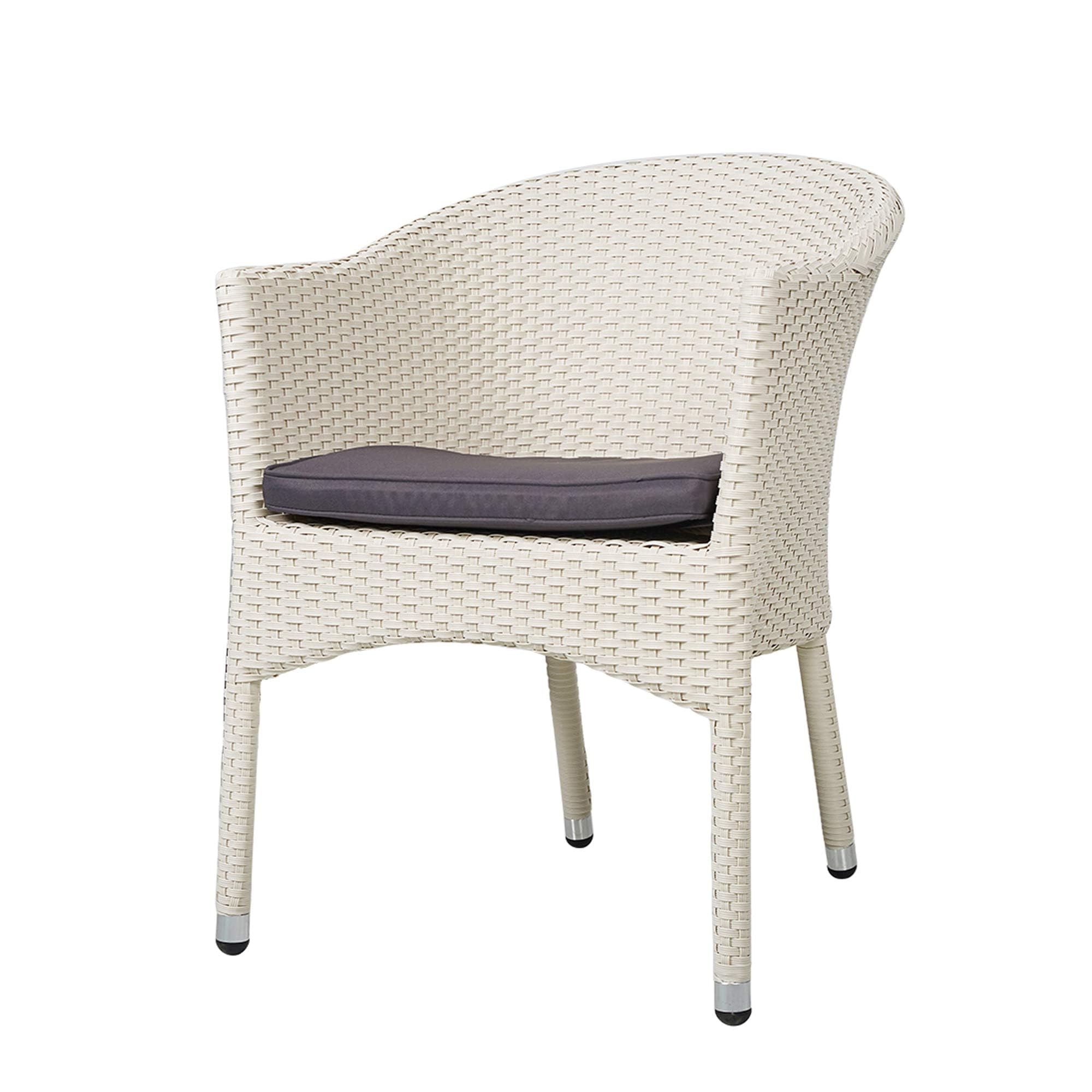LUCKYERMORE Outdoor Wicker Dining Chairs with Soft Cushions - Patio, Garden, Lawn Furniture - Stackable Rattan Arm Chairs in White for Backyard, Poolside & Restaurant Use