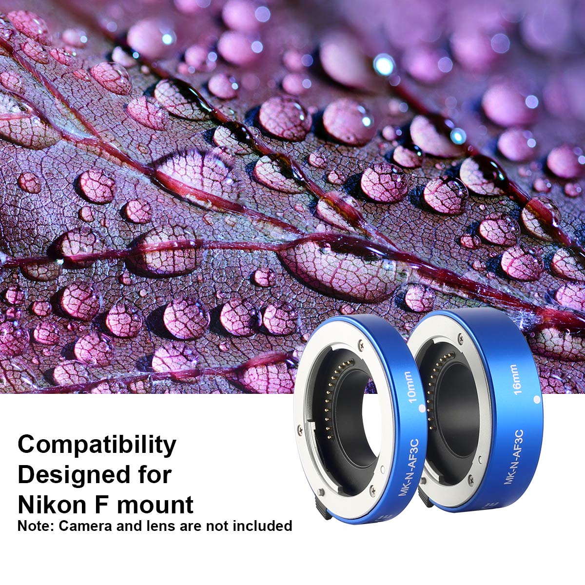 MEKE MK-N-AF3C-BLUE Auto Focus Macro Extension Tube Adapter - All Metal Construction for Nikon N1-Mount Mirrorless Cameras (J1, J2, J3, V1, V2) - Perfect for Close-Up Photography, Product Shots & Macro Shooting