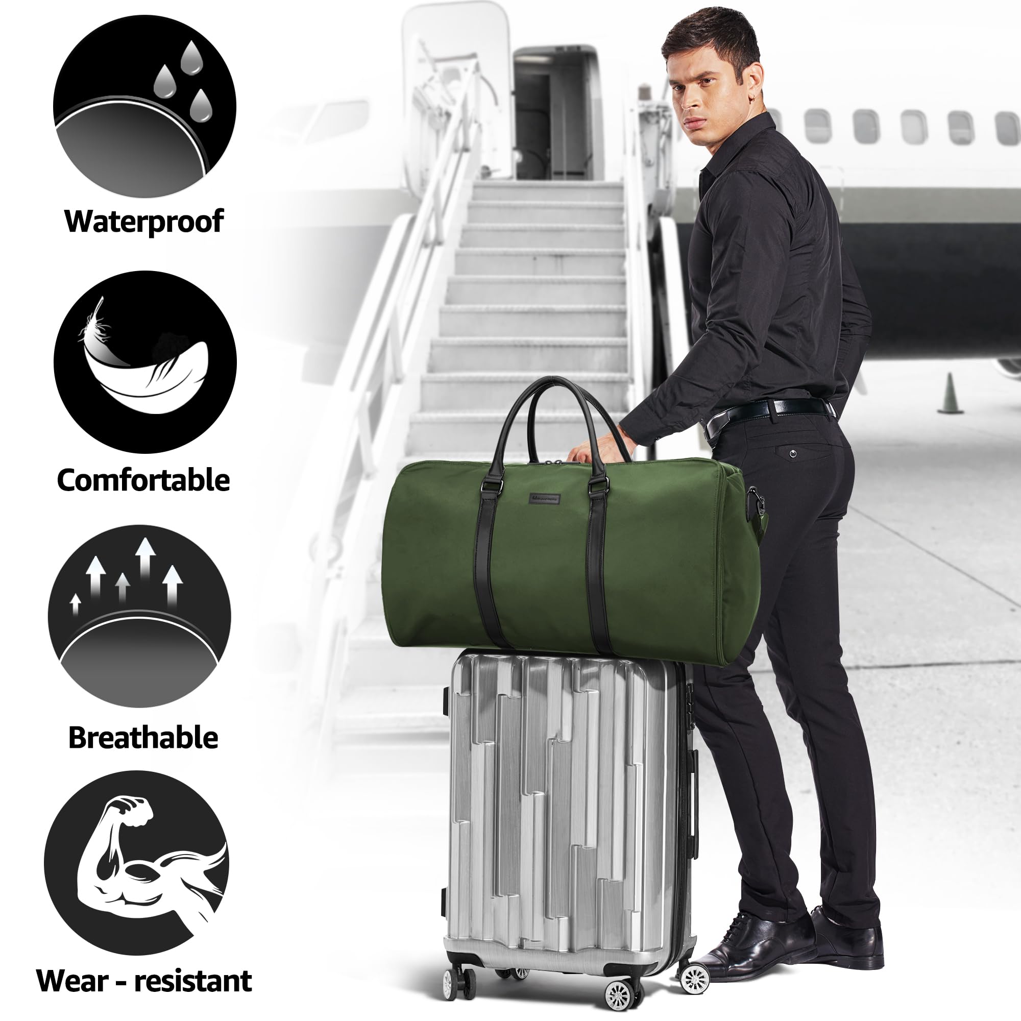 UNIQUEBELLA Convertible Carry-On Garment Bag for Travel - Duffle Flight Bag with Adjustable Shoulder Strap for Men & Women - Perfect for Business Trips, Weekend Getaways & Airplane Carry-On Luggage
