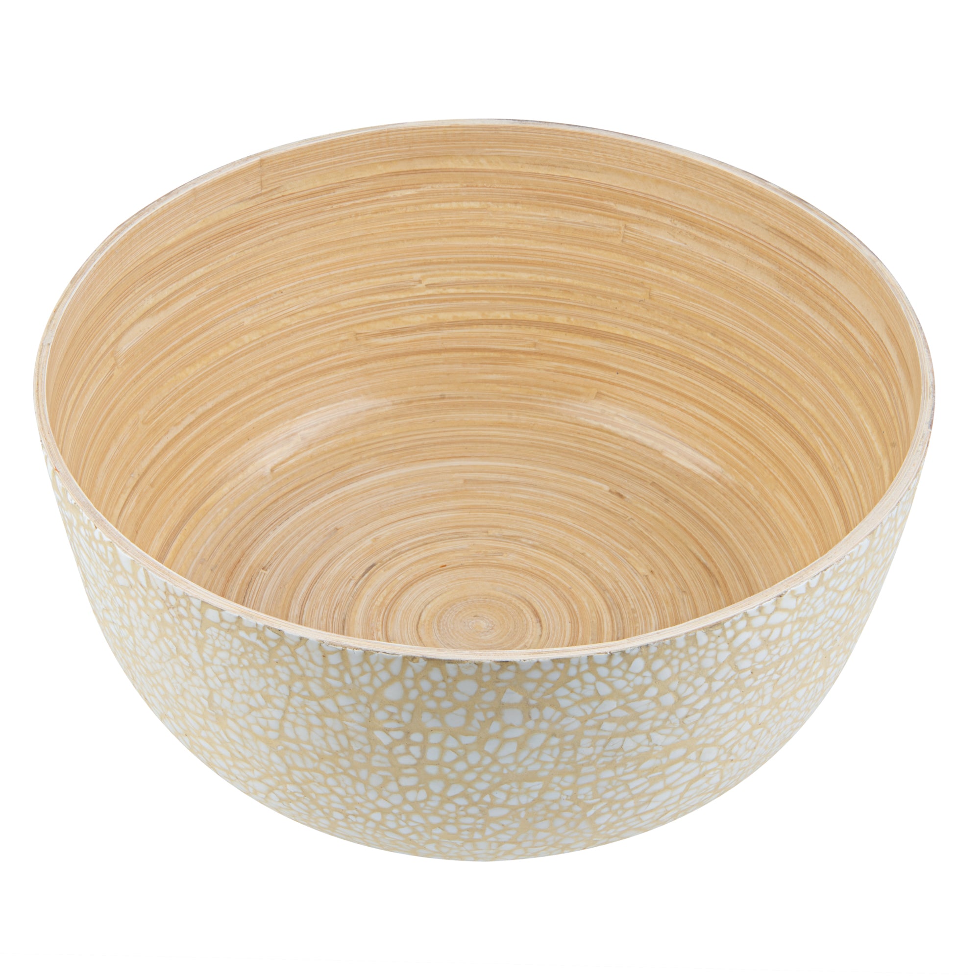 Bambuddha 51 oz Large Round Beige Spun Bamboo Salad Bowl - 13.5