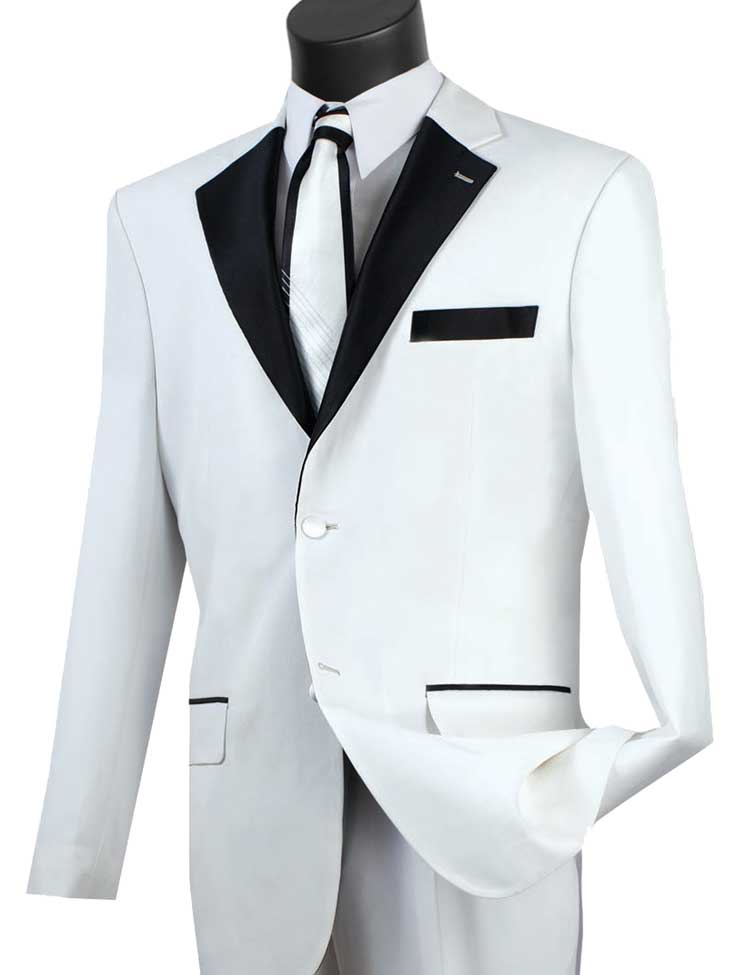 2 Piece Fancy Lapel 2 Button Design Tuxedo Suit for Men - White Formal Wear for Weddings, Prom & Special Occasions