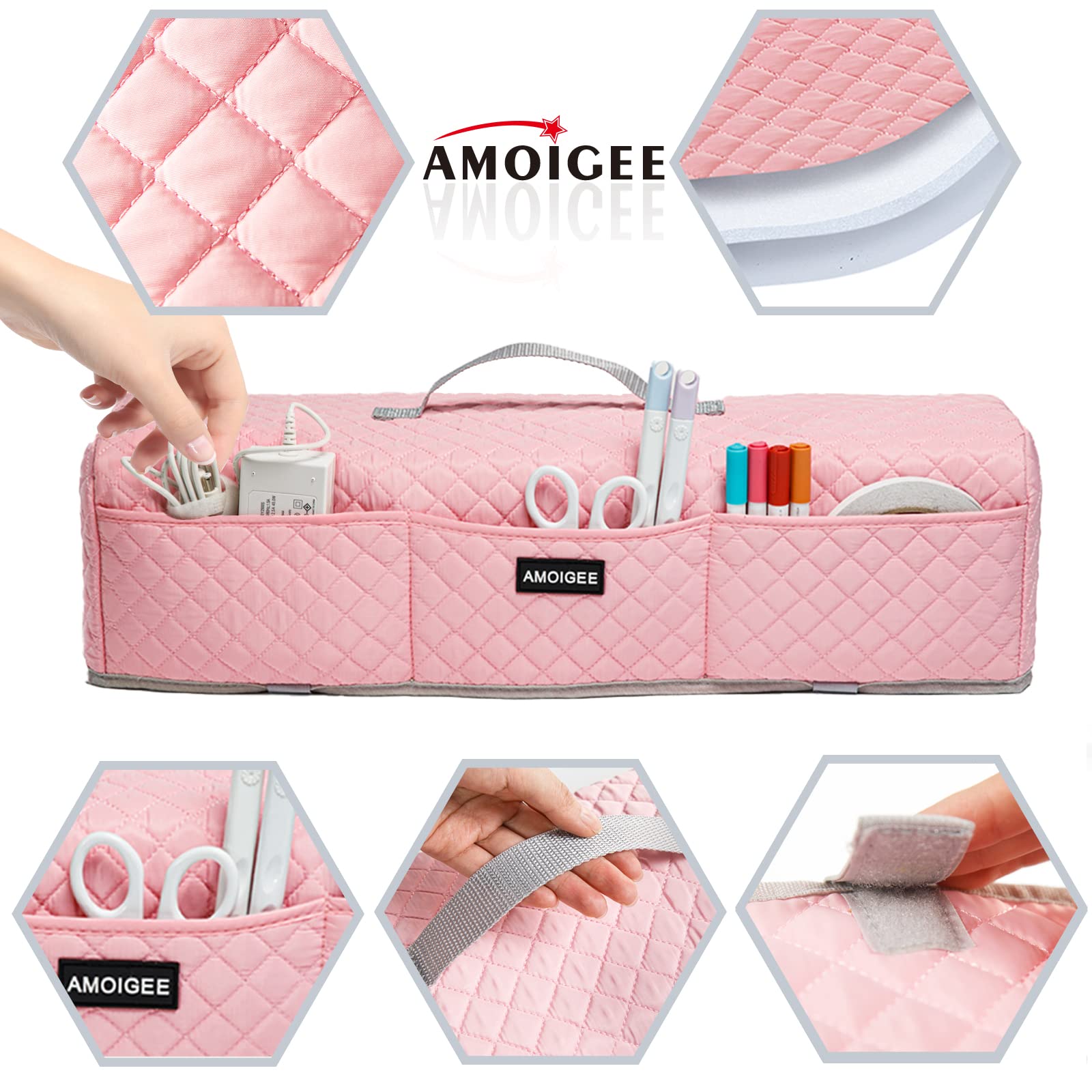 AMOIGEE Padded Dust Cover for Cricut Maker, Maker 3, Explore 3, Explore Air 2 - Machine Protective Cover for Cricut Accessories & Tools (Pink) - Perfect for Crafting, Scrapbooking & DIY Projects