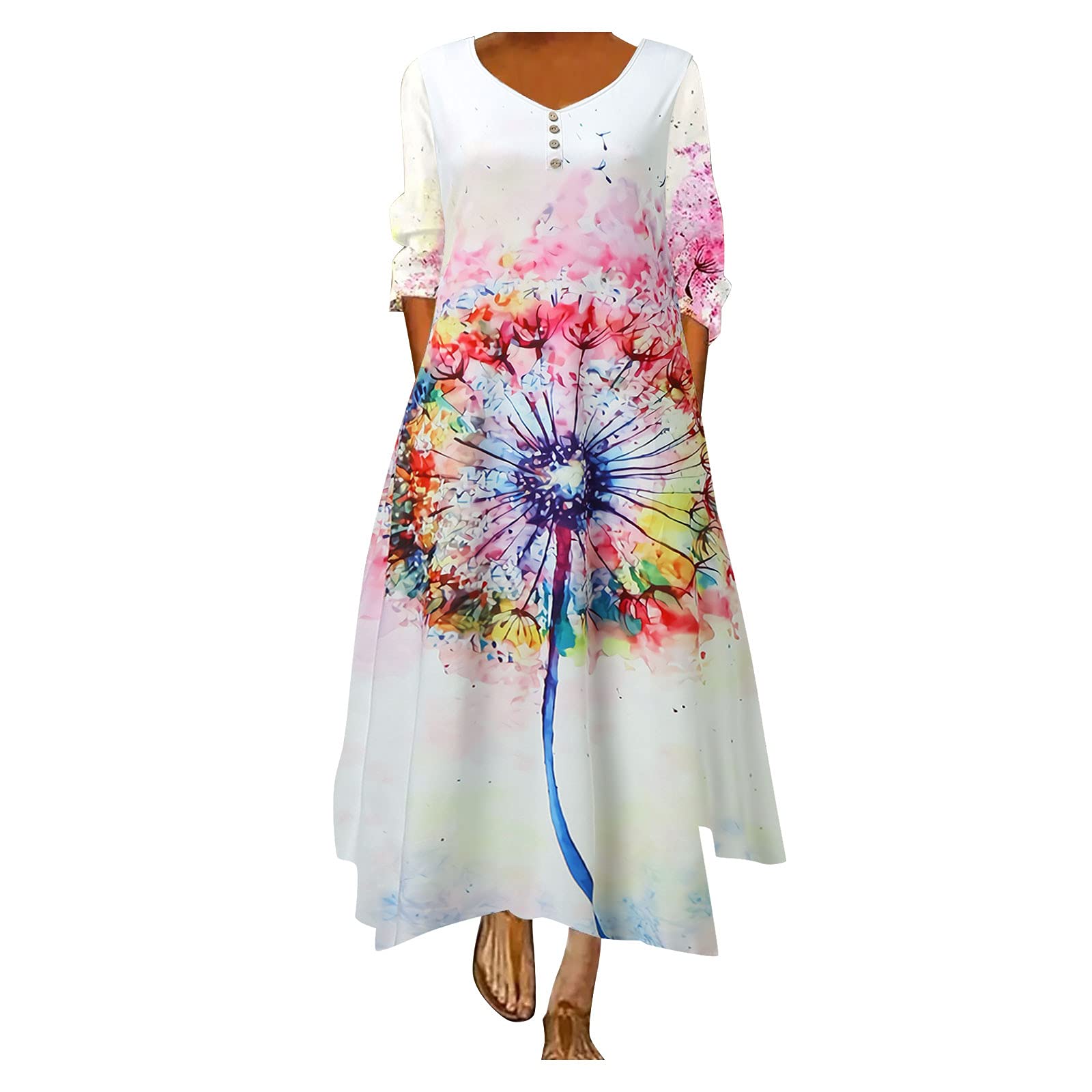 Plus Size Floral Maxi Dress for Women - Loose Bohemian Long Caftan Dress for Summer & Beach Vacations - Perfect for Casual Outings, Resort Wear, and Poolside Relaxation