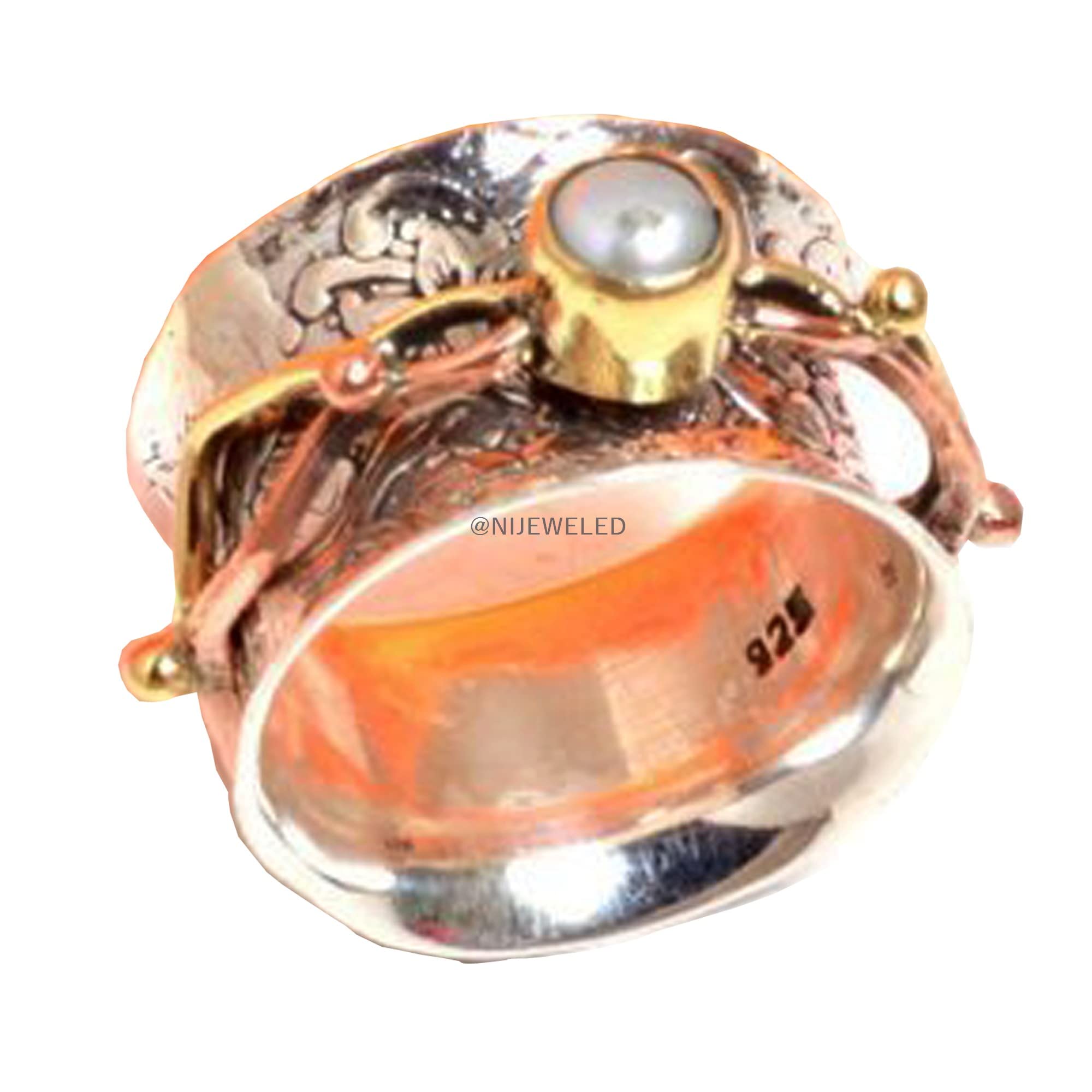 Elegant Spinner Ring for Women - 925 Sterling Silver Anxiety Relief Ring with Brass & Copper - Perfect for Meditation, Stress Relief & Christmas Gifts - Ideal for Yoga, Office & Daily Wear