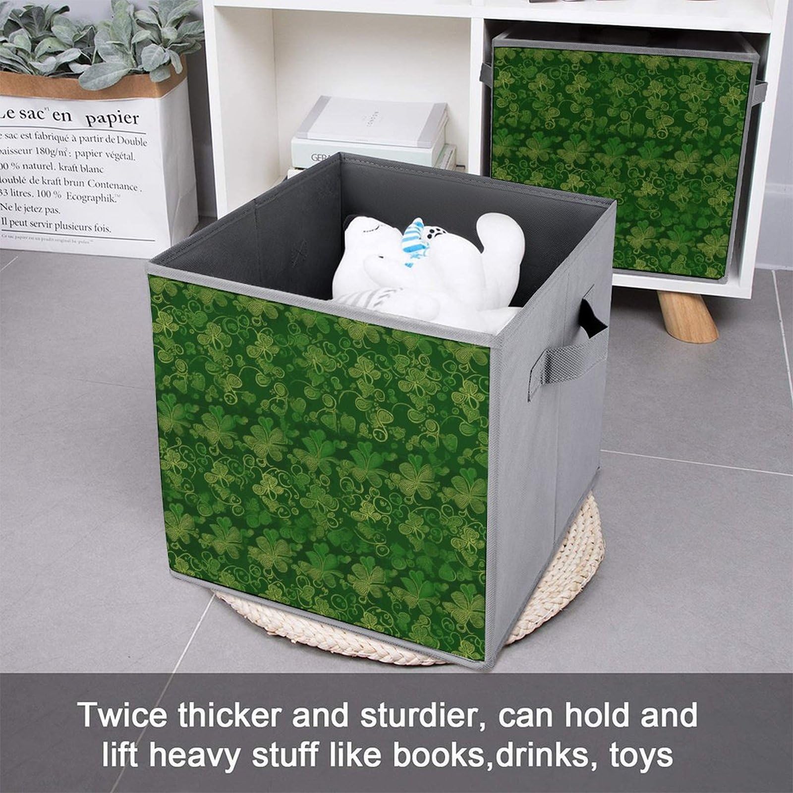 6-Piece Collapsible Storage Bins with Handles - St. Patrick's Day Glitter Printed Organizing Baskets for Shelves, Closet, Bathroom & Home Decor | Space-Saving Foldable Storage Containers for Household Organization
