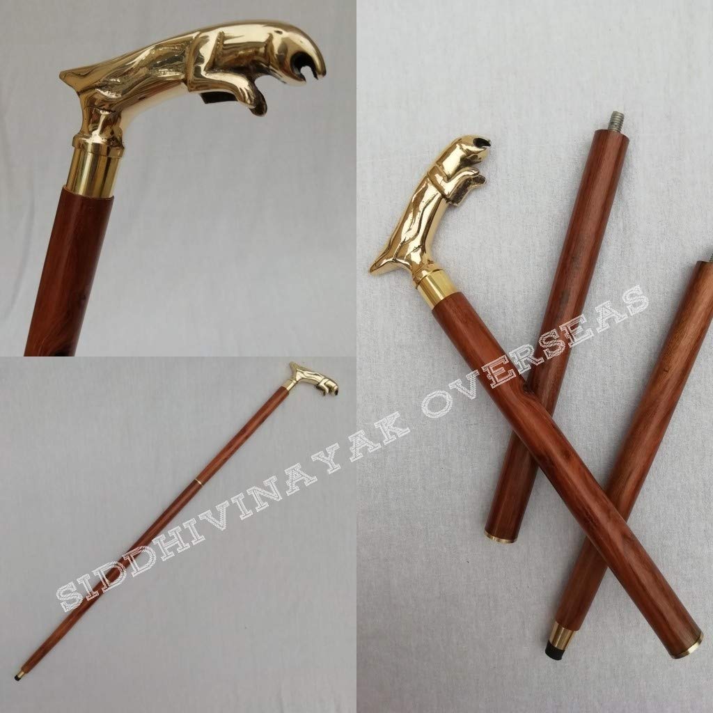 Vintage Brass Victorian Style Folding Telescope Walking Cane - Shiny Handle, Wooden Unisex Walking Stick - Perfect Gift for Collectors & Outdoor Enthusiasts | Ideal for Hiking, Costume Parties & Antique Decor