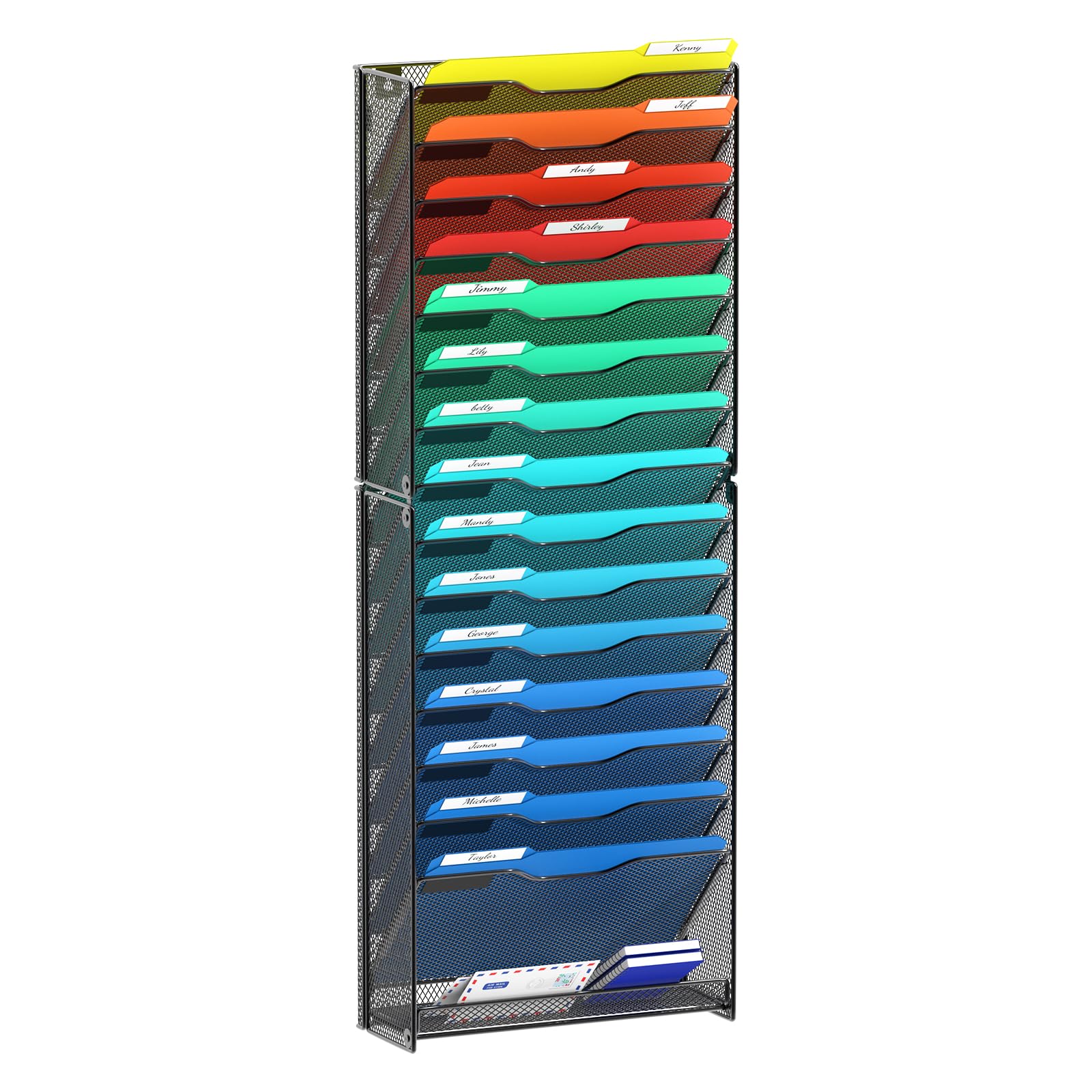 Samstar 16-Tier Wall File Organizer - Hanging Wall Mount Paper Folder Holder, Mesh Magazine Rack for Office & Home Organization (Black) - Perfect for Desk, Wall, and Closet Storage