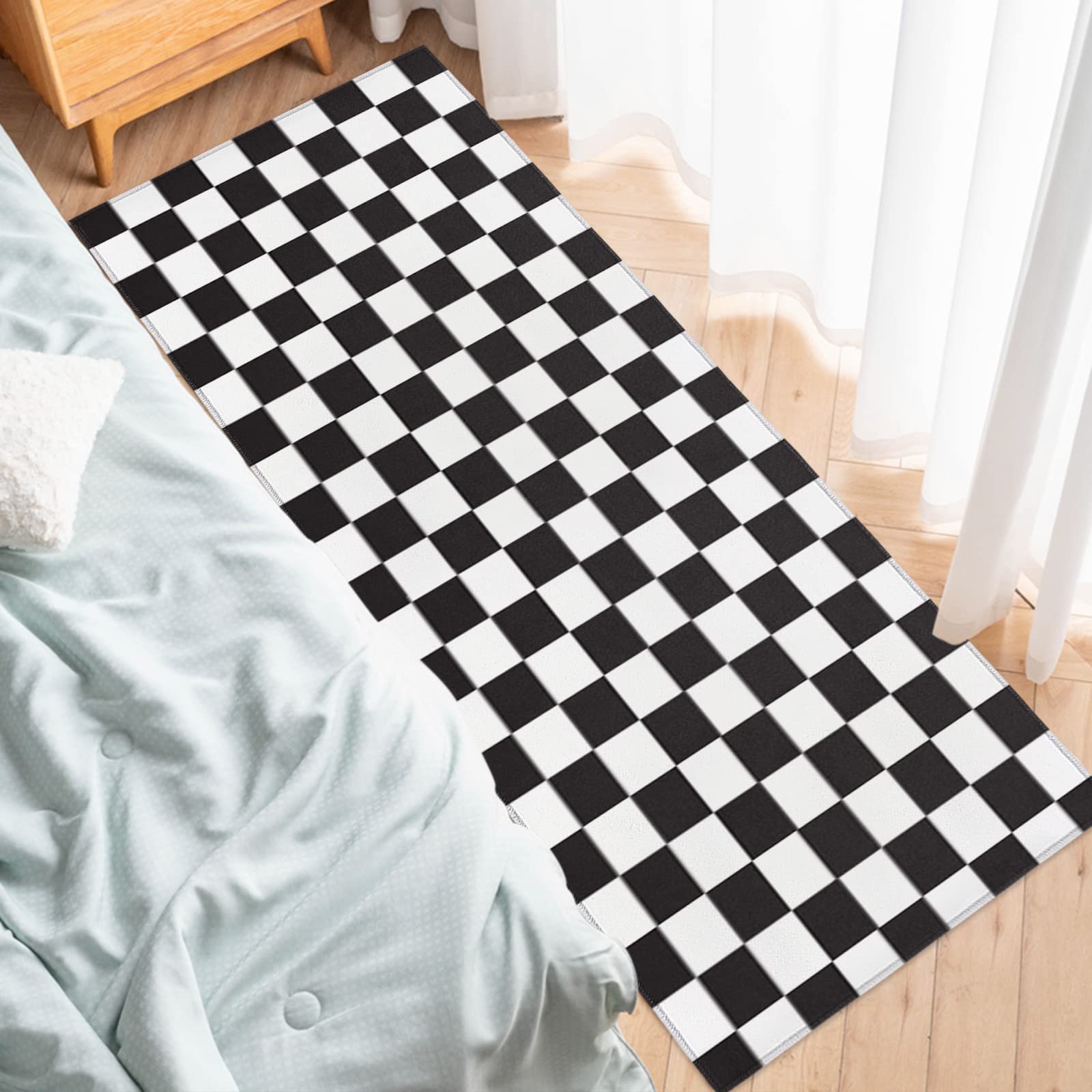 Non-Slip Absorbent Indoor Doormat - 20x47 Inch Soft TPR Backing Entrance Rug with Black & White Lattice Design for Front/Back Door - Perfect for Home, Office & Apartment Entryways