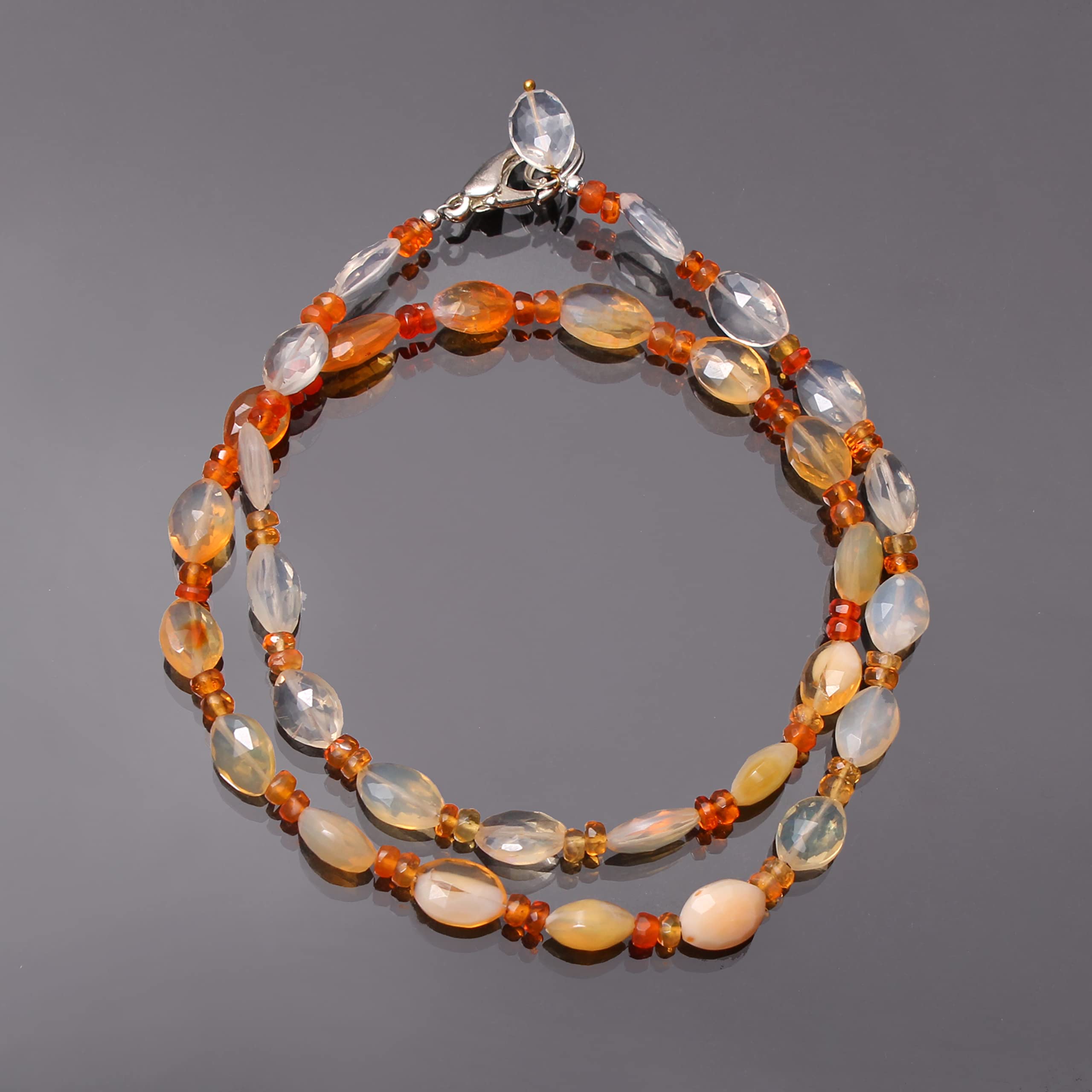 Handmade 925 Sterling Silver Mexican Fire Opal Beaded Necklace | Natural Faceted Rondelle & Marquoisee Healing Jewelry | Perfect for Boho, Spiritual & Everyday Wear