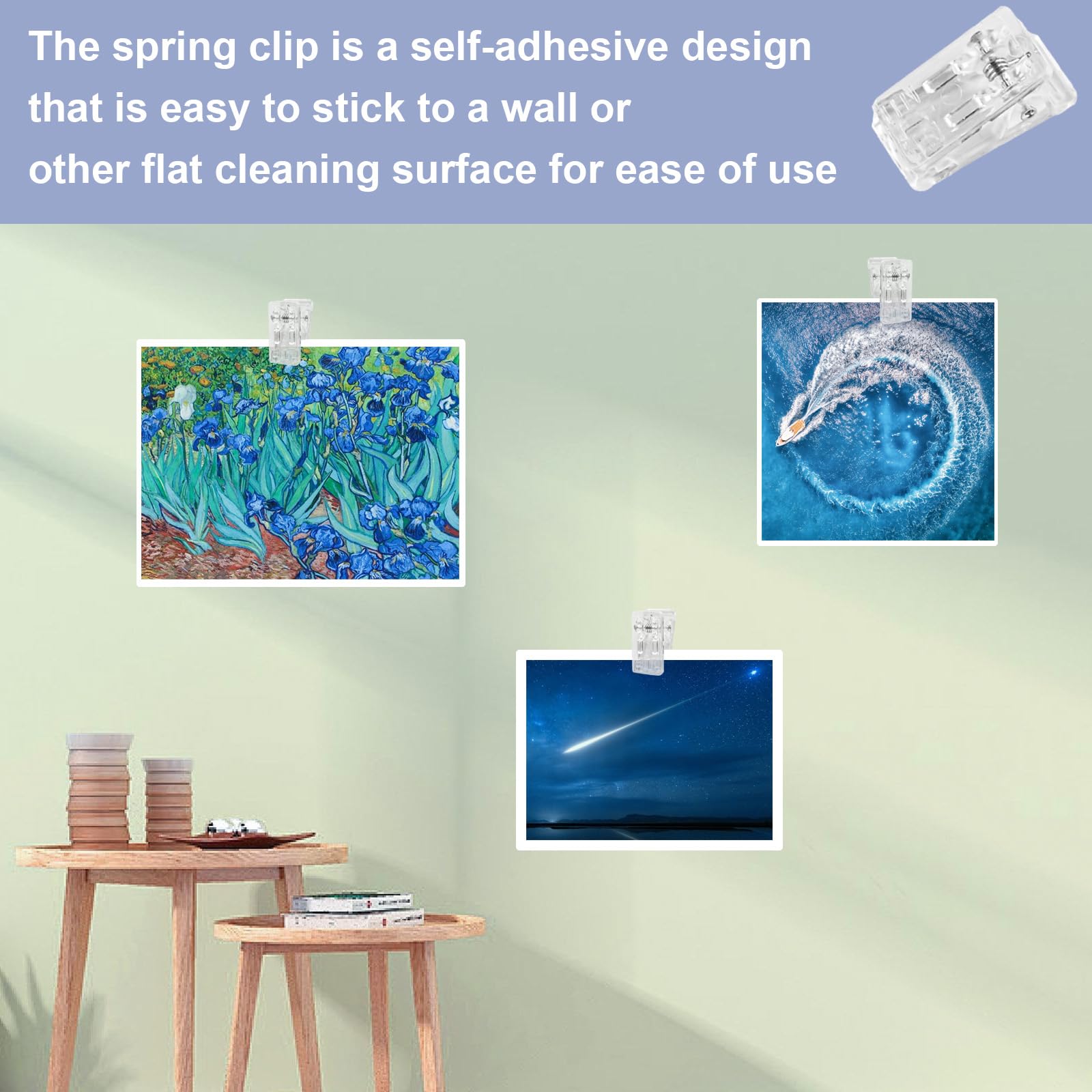 25 Pack Clear Self-Adhesive Wall Hanging Clips - Sticky Tapestry & Photo Clips for Posters, Pictures, Artwork - Strong Spring Clips for Home, Office, Dorm Decor & Organization