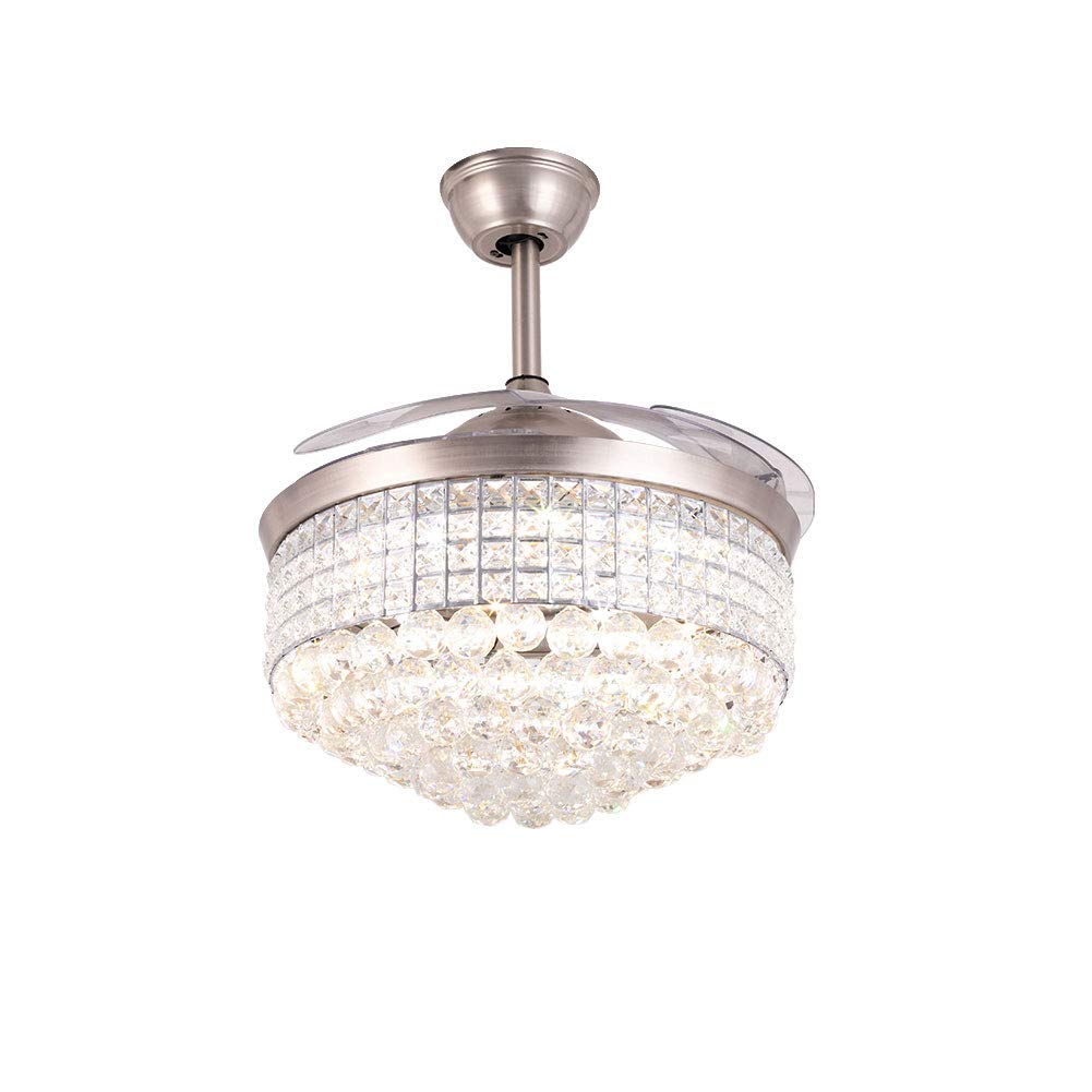 Modern Crystal Ceiling Fan with LED Lights & Remote Control - 42 Inch Invisible Retractable Chandelier Fan, Quiet Motor, Easy Installation Fixture Kit - Perfect for Living Room, Bedroom & Indoor Home Decor