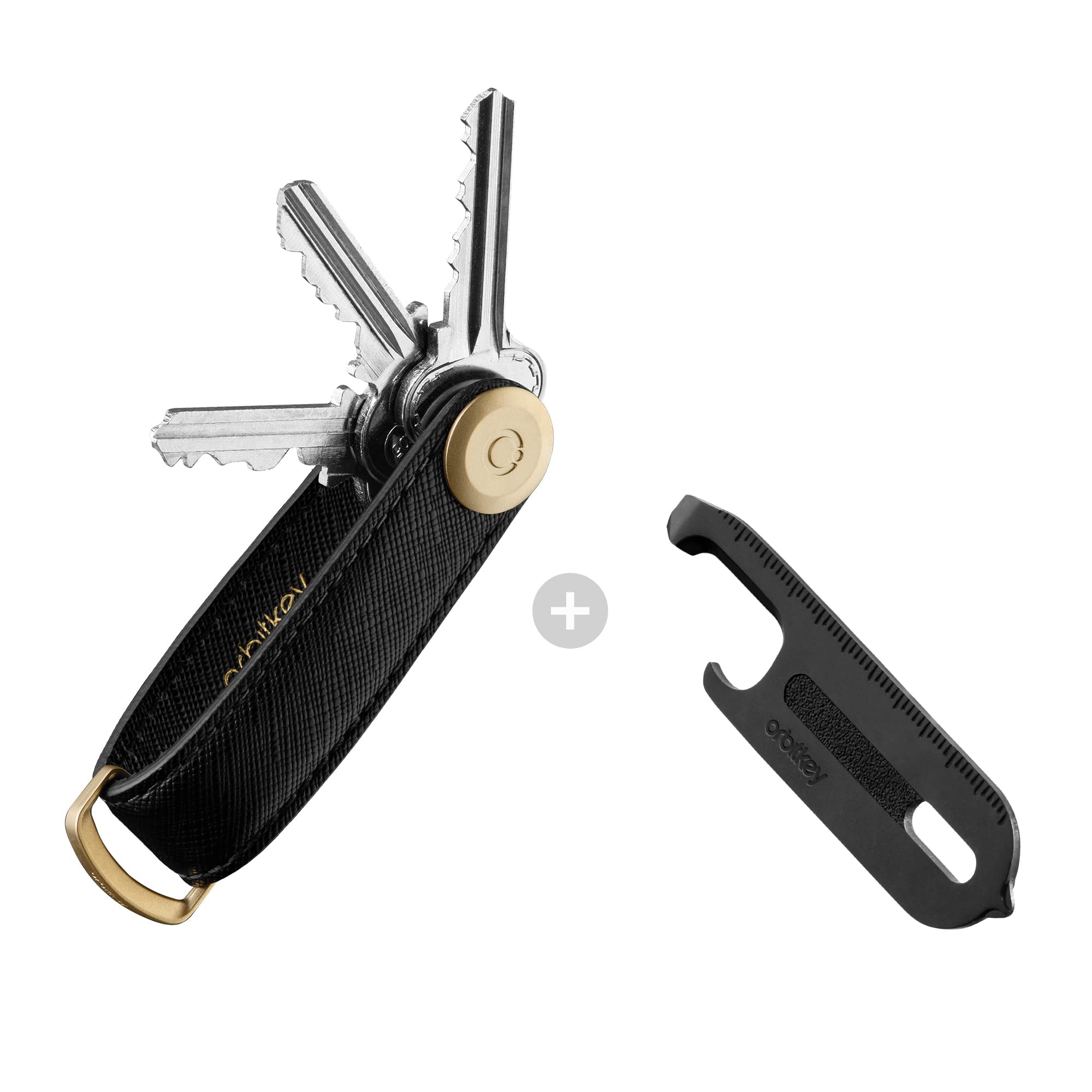 Orbitkey Multi Tool v2 - 9-in-1 Compact Key Organizer with Saffiano Leather Case | Key Ring Holder for 7 Keys | Perfect for Home, Office & Travel Accessories (Licorice Black)