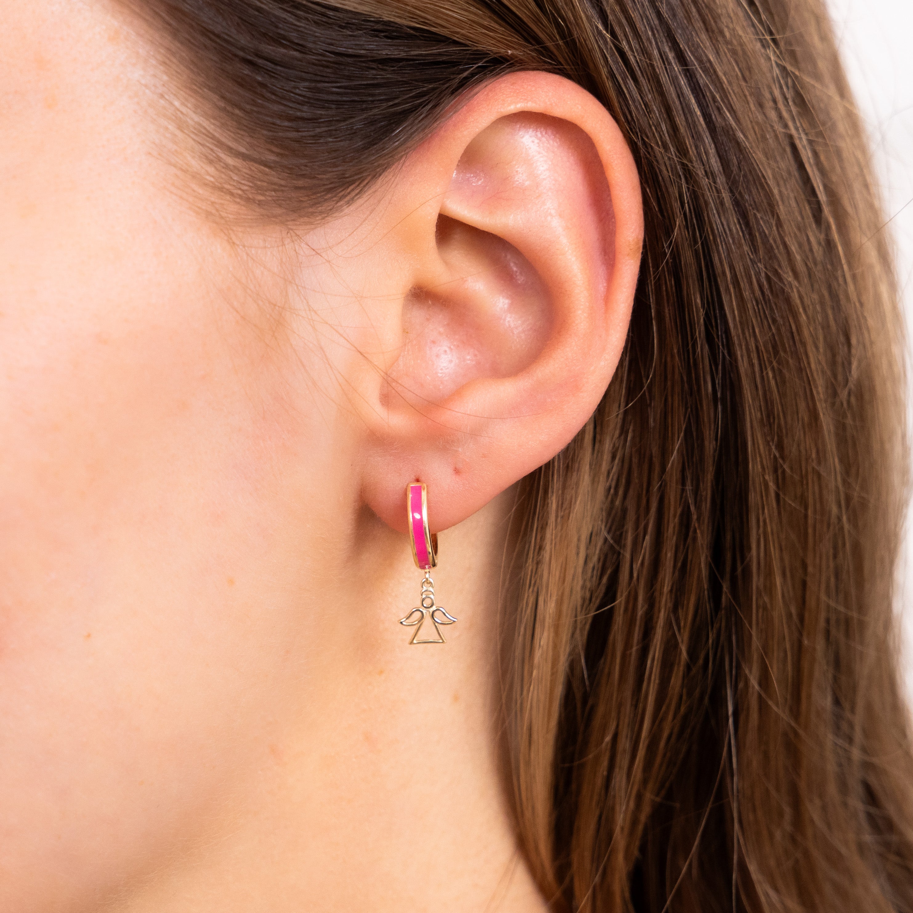 9ct Yellow Gold Angel on Red Enamel Sleeper Earrings - Dainty Religious Jewelry for Women - Perfect for Everyday Wear, Gifts & Special Occasions