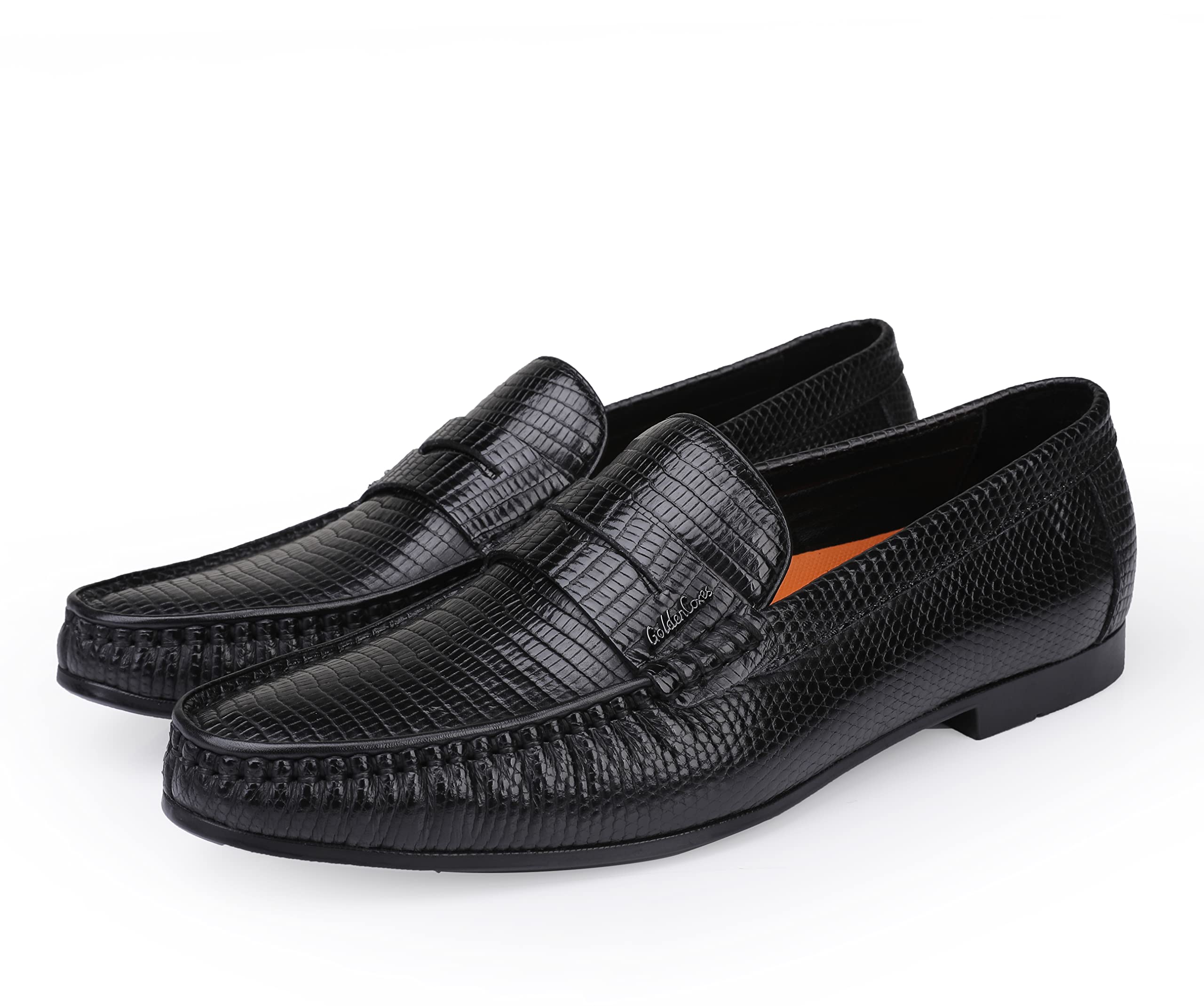 Men's Genuine Leather Penny Loafers - Crocodile Print Slip-On Dress Shoes with Soft Rubber Sole | Comfortable Business Casual & Wedding Shoes for Work & Formal Occasions