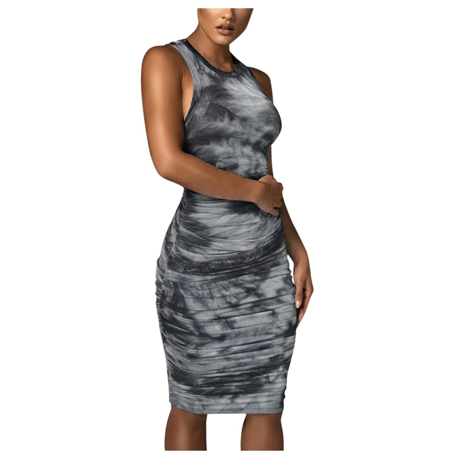 Sexy Women's Summer Wrap Dress - Floral Print Sleeveless Midi Dress with Round Neck for Casual Outings, Beach Vacations & Date Nights