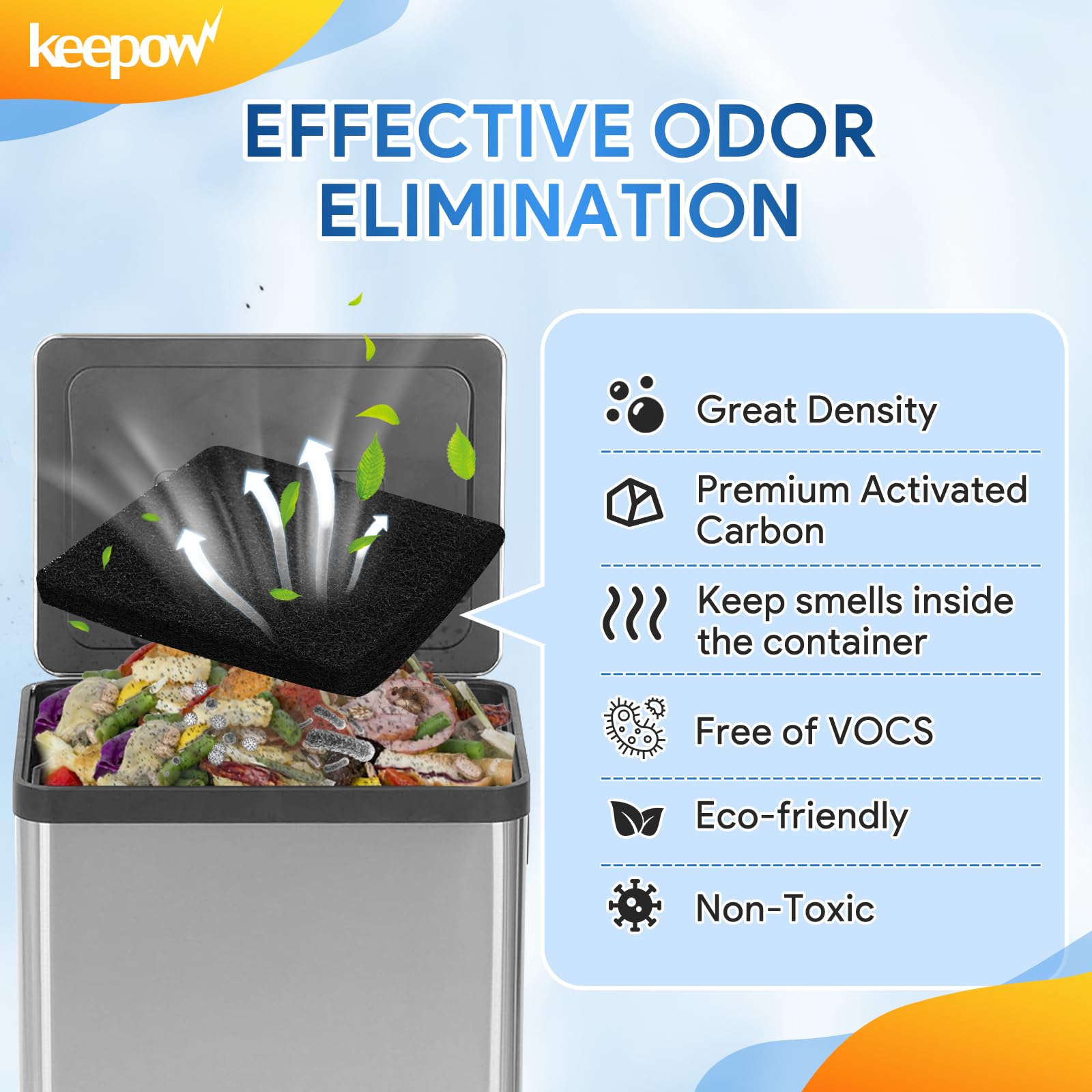 KEEPOW 8 Pack Activated Charcoal Trash Can Deodorizer - Odor Eliminator for EKO Trash Can, Kitchen Compost Bin & Indoor Garbage Cans | Long-Lasting Freshness for Home, Office & RV Use