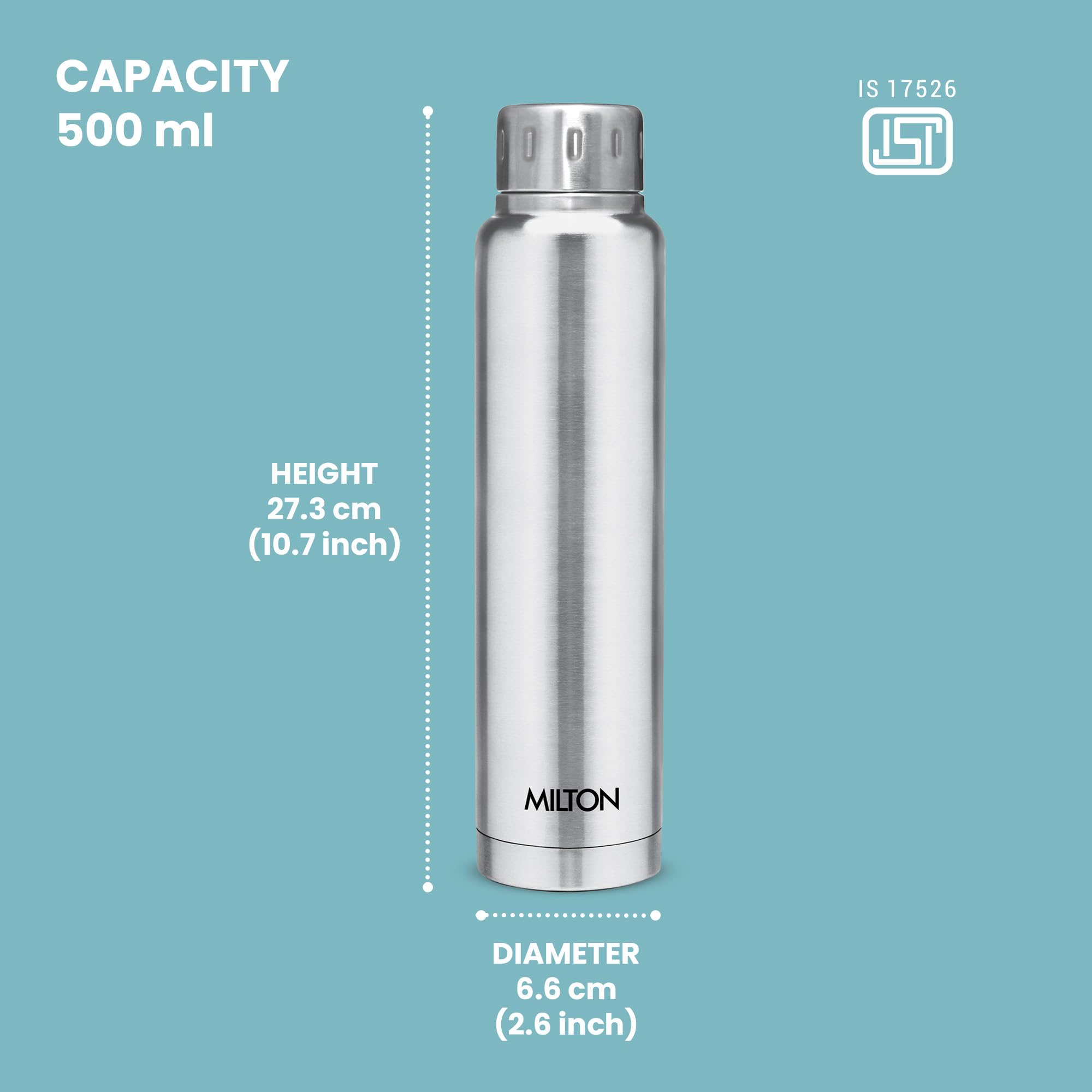 **Milton Elfin 500 Thermosteel 24-Hour Hot & Cold Water Bottle, 500ml, Silver – Leakproof, Portable Stainless Steel Flask for Office, Hiking, Trekking, Travel, Gym, Home & Kitchen Use**    *(Perfect for keeping drinks hot/cold during work, outdoor adventures, workouts, or daily hydration at home!)*