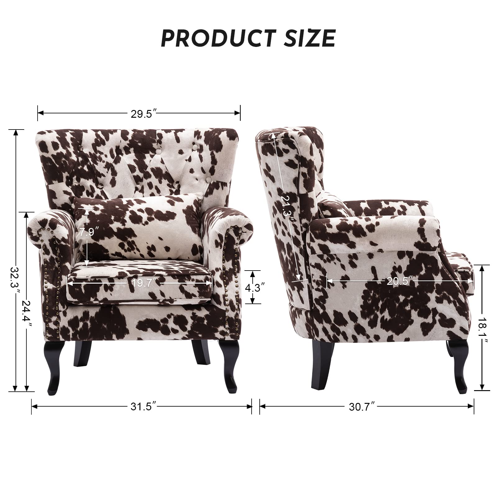 Mid-Century Modern Accent Reading Armchair - Tufted Wingback Club Chair with Lumbar Pillow for Living Room & Bedroom - Cozy Fabric Upholstered Lounge Chair for Reading Nook, Office Waiting Room or Relaxing Corner