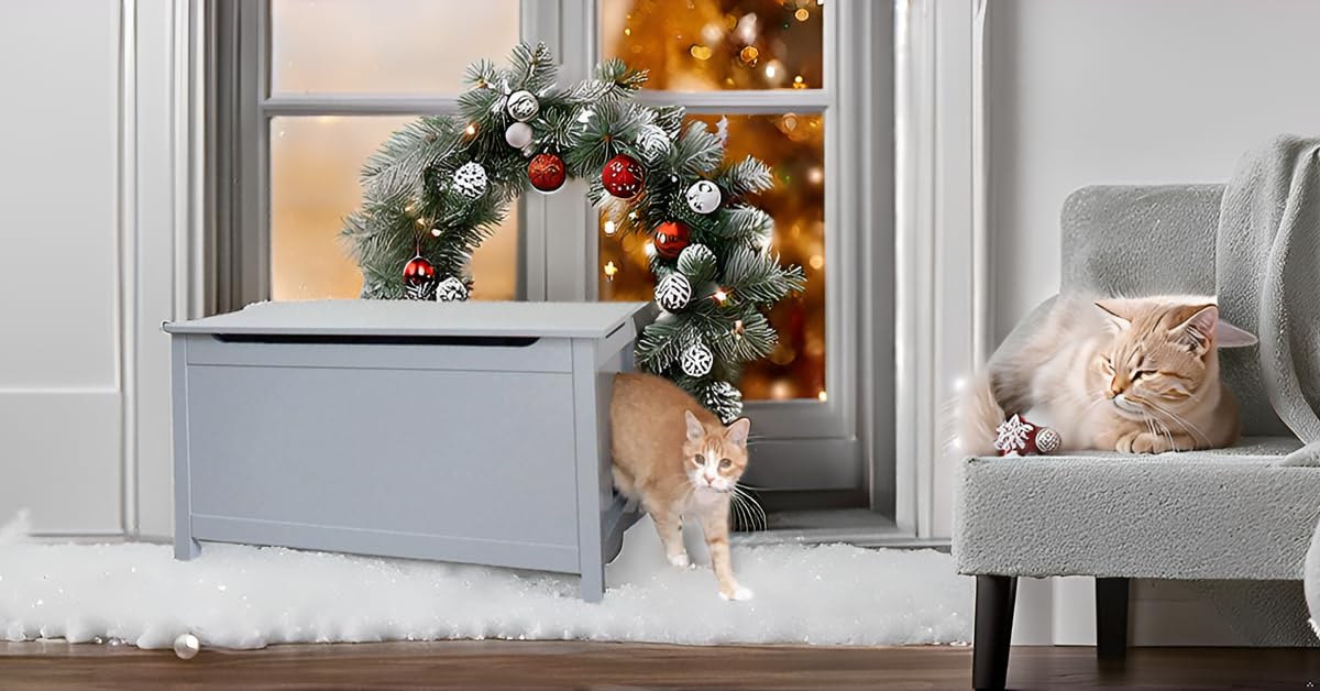 Parker Designer Hidden Cat Litter Box Enclosure - Dog-Proof Pet Furniture with Cover, Odor Control for Large Cats, Elegant Gray Cat Litter Box Cabinet with Lid - Perfect for Living Rooms, Bedrooms & Small Spaces