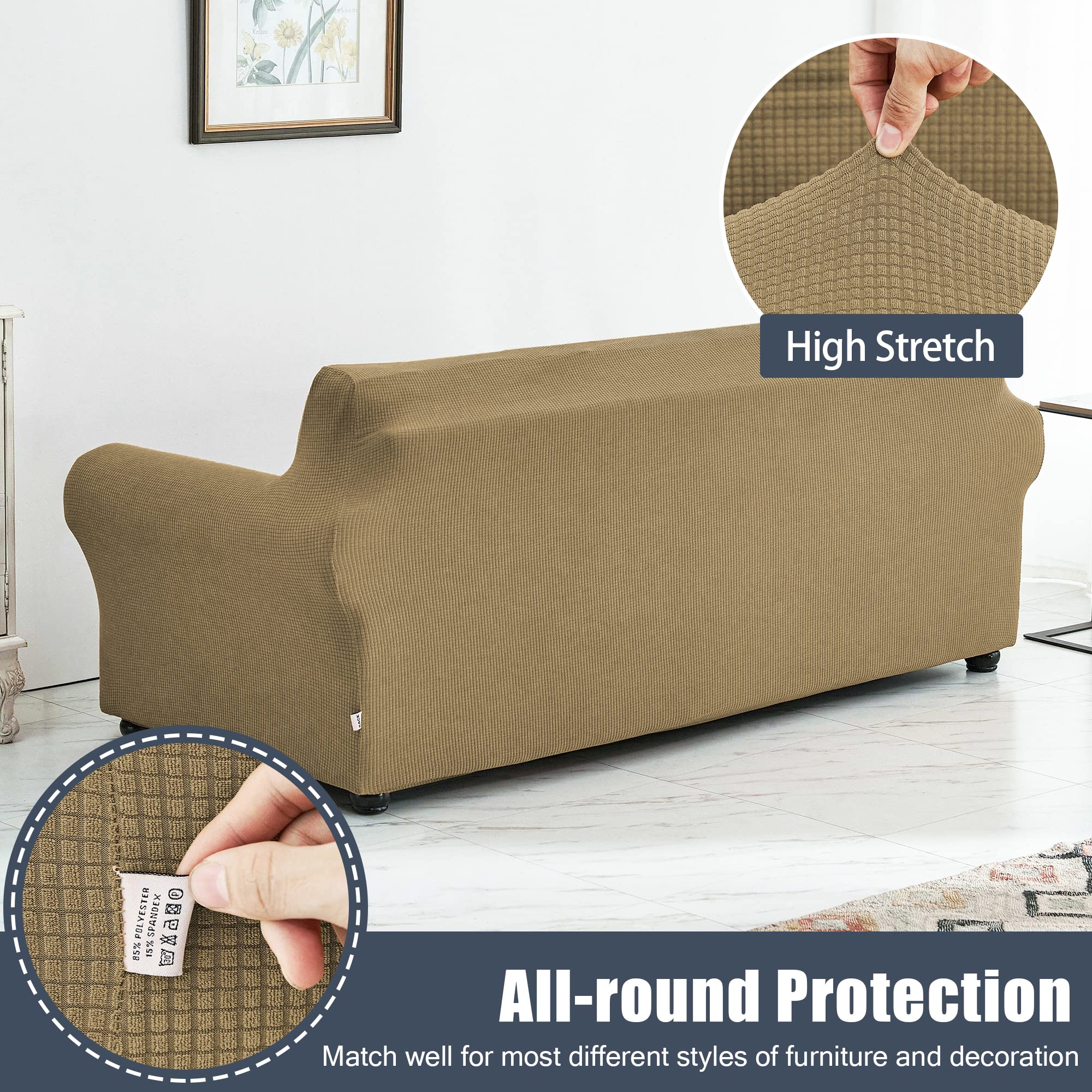 Waterproof Stretch Sofa Slipcover - Soft Elastic Furniture Protector for Couches, Kids & Pets - Light Brown XL Size | Perfect for Living Room, Family Gatherings & Pet-Friendly Homes