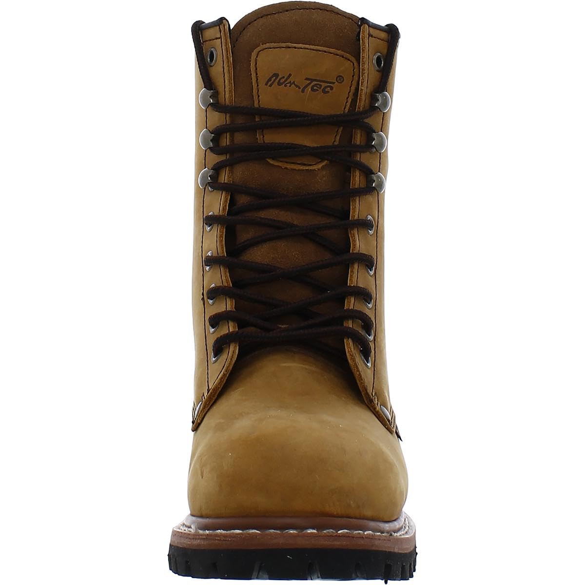 Ad Tec 9 Inch Logger Crazy Horse Leather Work Boots for Men - Plain Soft Toe, Shock Absorbing Non-Slip Rubber Lug Sole - Durable Construction Work Boots for Logging, Hiking & Outdoor Activities