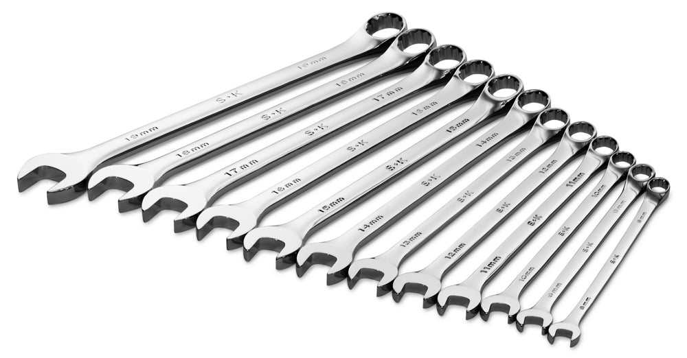 12-Piece 12-Point Metric Long Combination Chrome Wrench Set - Professional Automotive & DIY Tool Kit for Mechanics and Home Repair