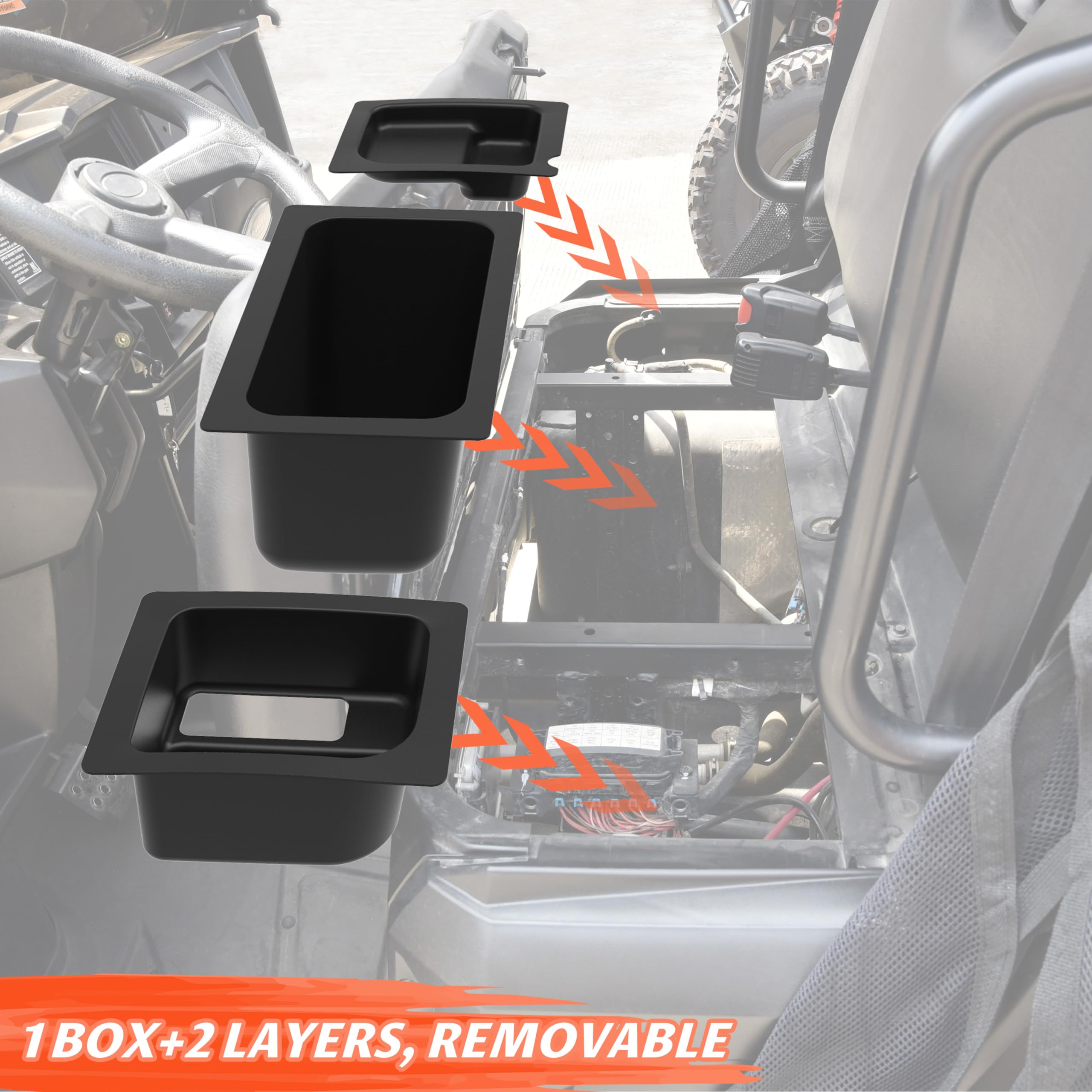 SAUTVS Under Seat Storage Box Organizer Tray - 3PCS Set for Polaris Ranger 500 570 Mid Size (50