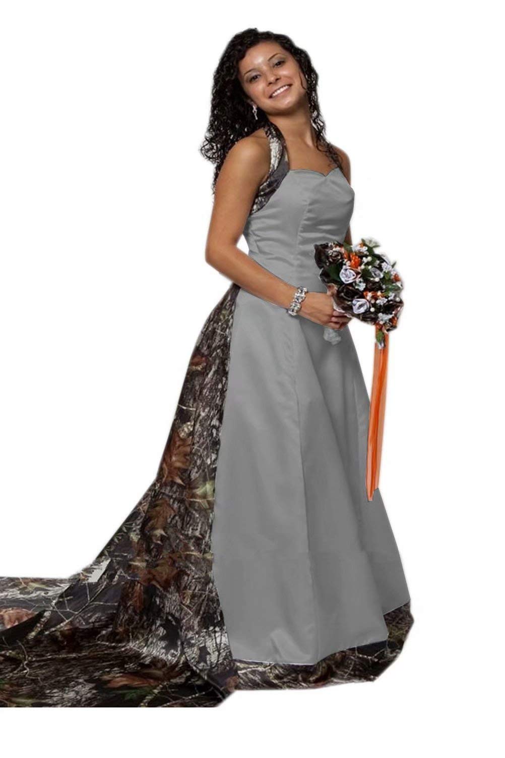 Elegant Ci-ONE Camo Wedding Dress Long Halter Formal Evening Gown for Prom, Bridal Shower & Special Occasions - Perfect for Beach Weddings, Red Carpet Events & Anniversary Celebrations